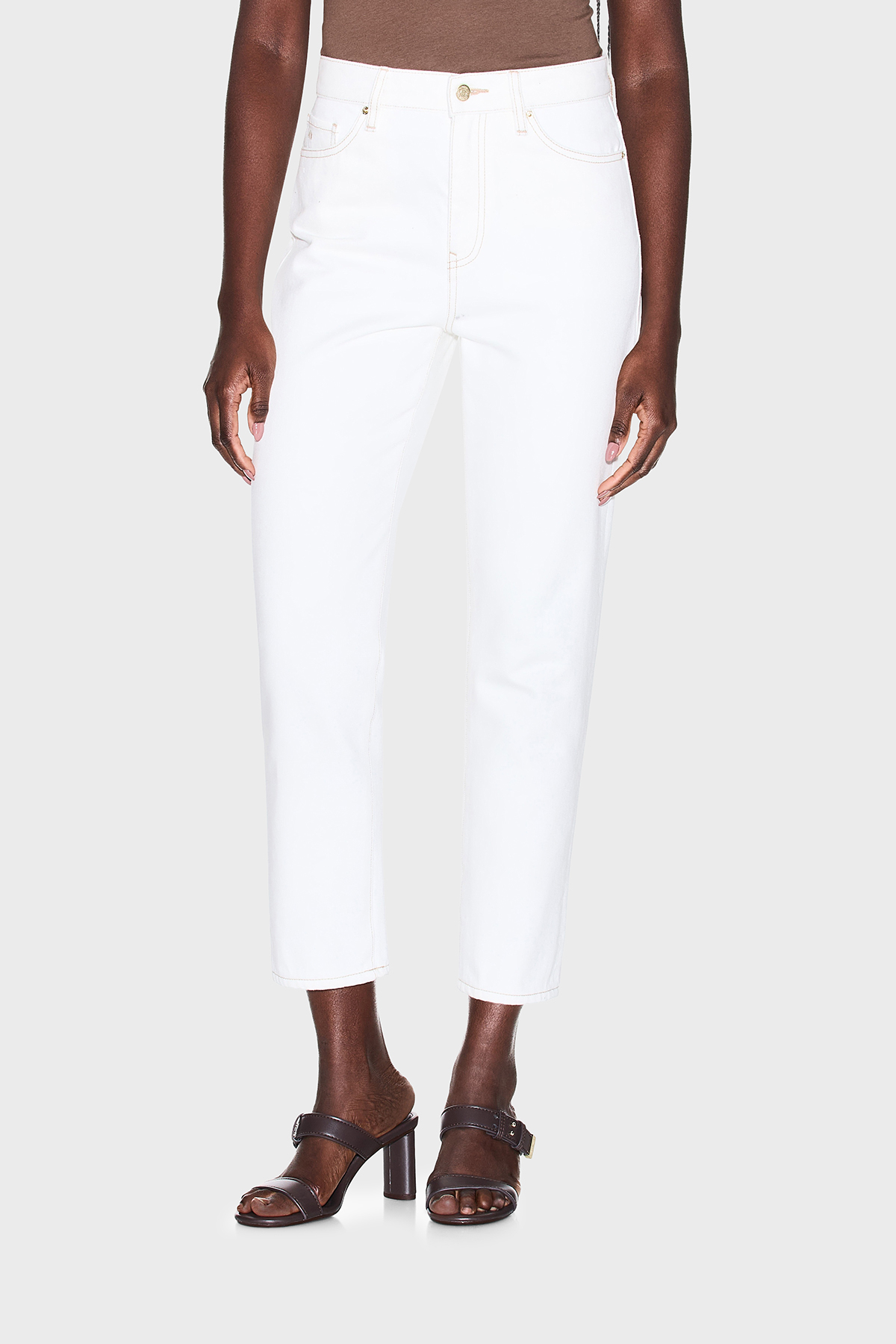 Armani Exchange Pamuklu Yüksek Bel Boyfriend Jeans Kadın Kot Pantolon XW000073 AF21335 M0054 Beyaz