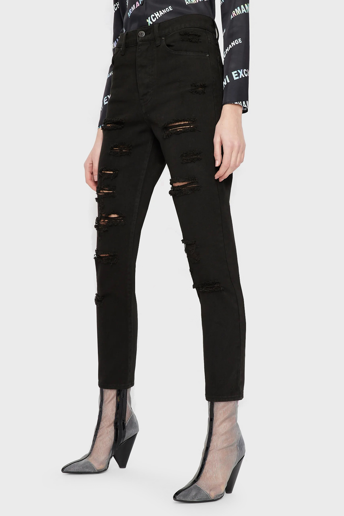 Armani Exchange Pamuklu Yüksel Bel Slim Fit Yırtık Detaylı J51 Jeans Kadın Kot Pantolon 3RYJ51 Y1HRZ 1200 SİYAH