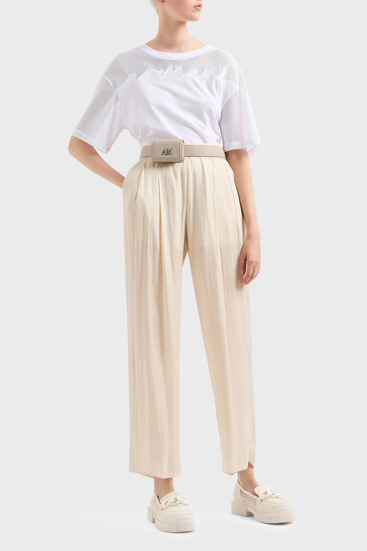 Armani Exchange Pileli Relaxed Fit Yüksek Bel Kadın Pantolon 3DYP19 YNUUZ 1787 BEJ