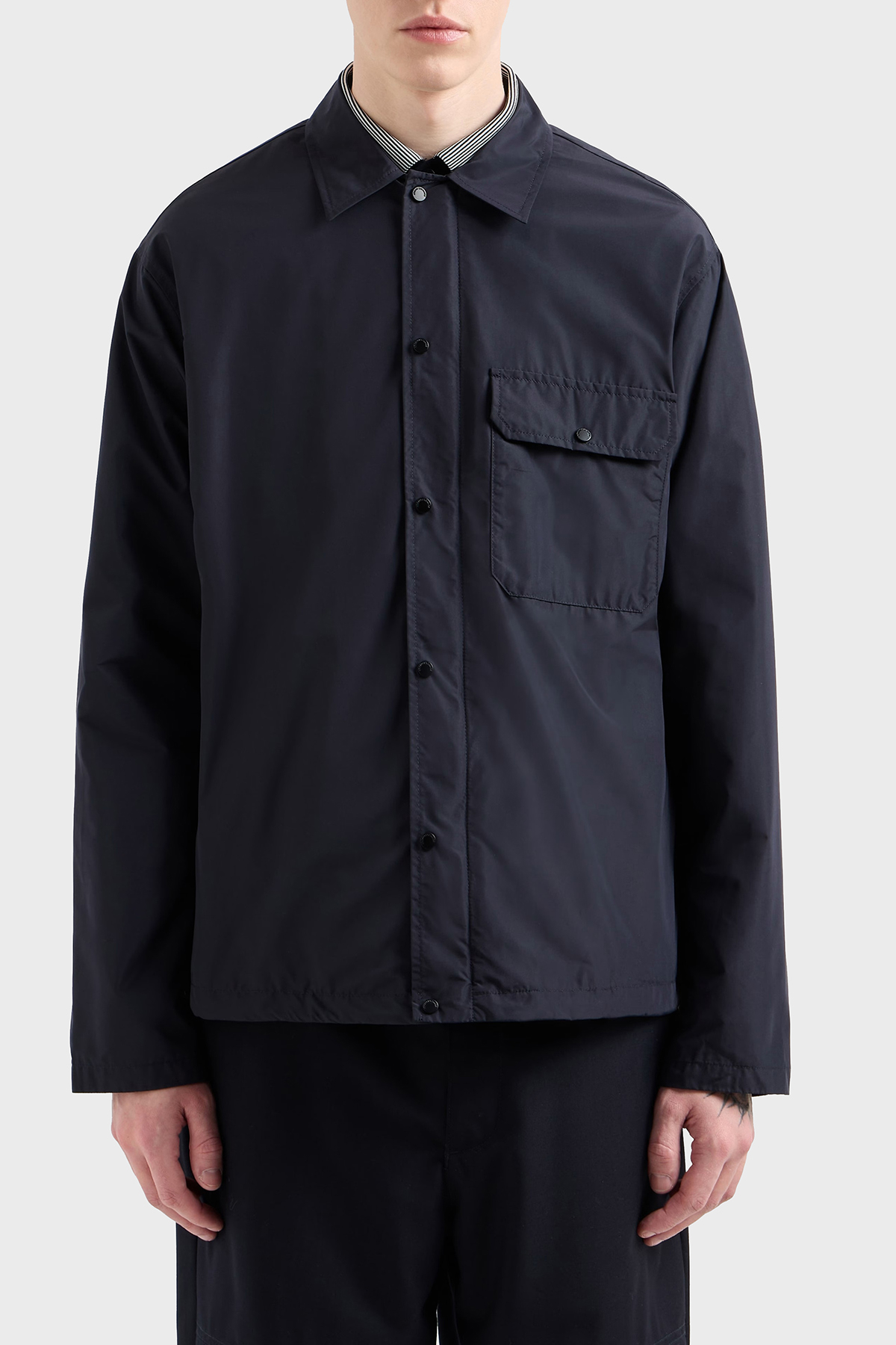 Armani Exchange Regular Fit Çıtçıt Düğmeli Cepli Erkek Gömlek Ceket XM000209 AF12012 UB101 LACİVERT