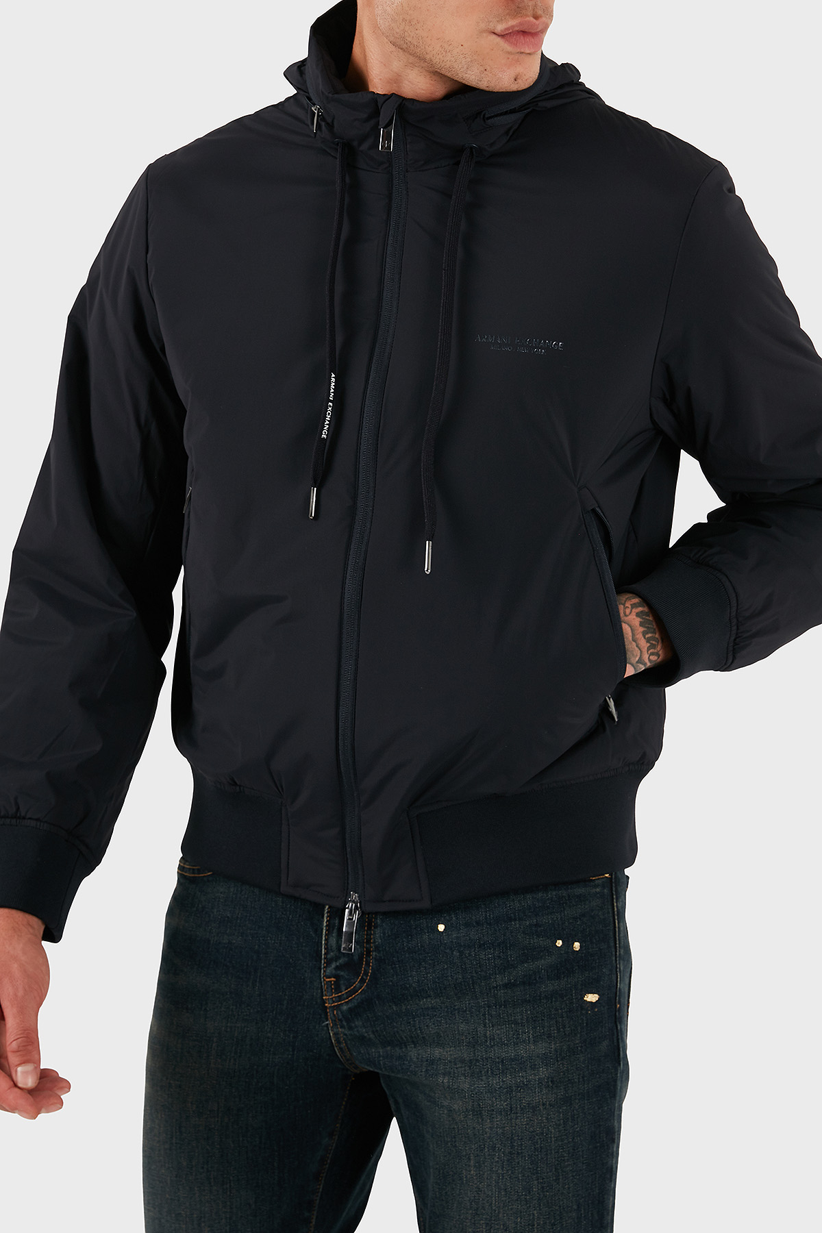 Armani Exchange Regular Fit Dik Yaka Gizli Kapüşonlu Erkek Mont XM001583 AF19196 UB101 LACİVERT