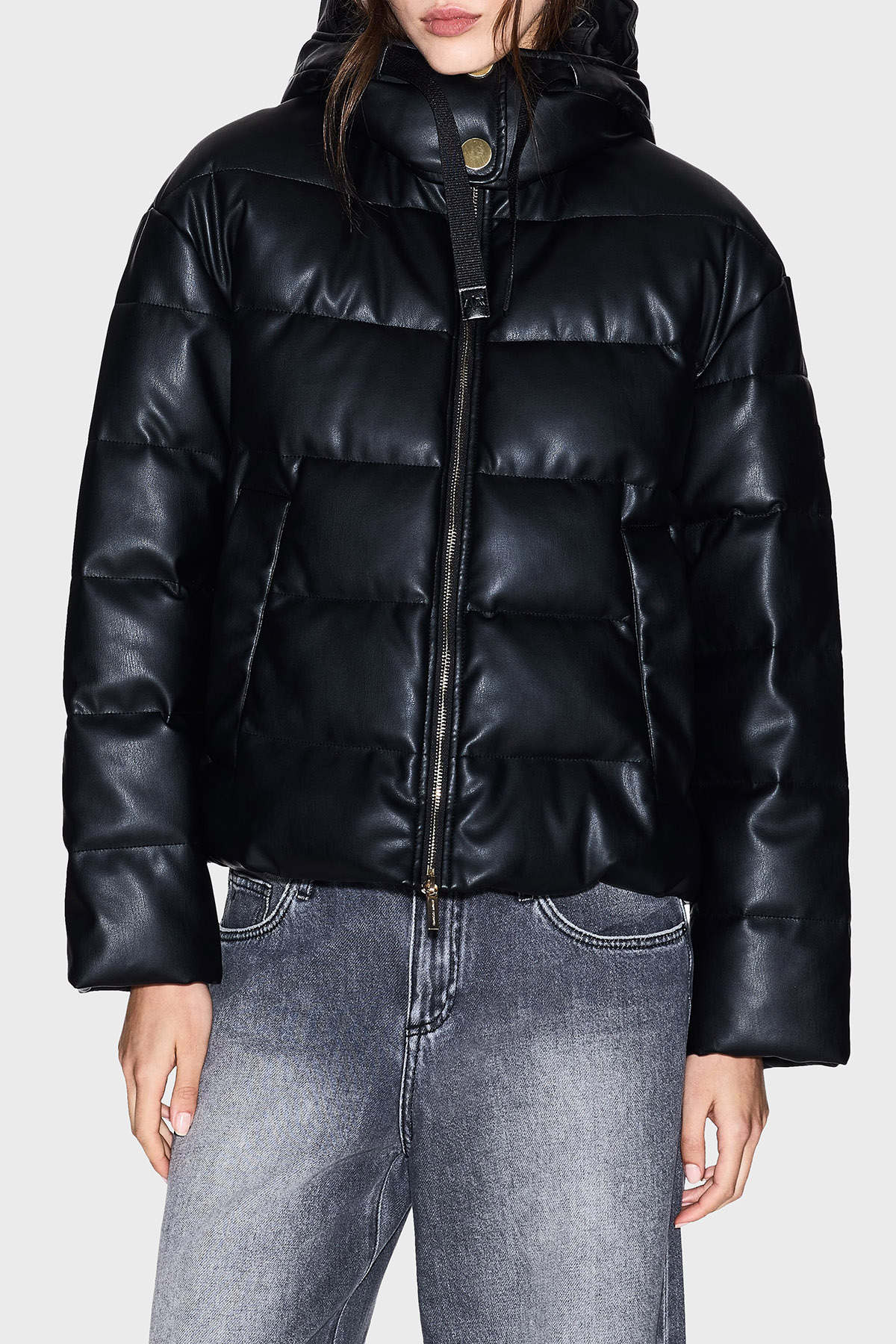 Armani Exchange Regular Fit Kapüşonlu Kapitoneli Parlak Şişme Kadın Mont XW000673 AF16106 UC001 SİYAH