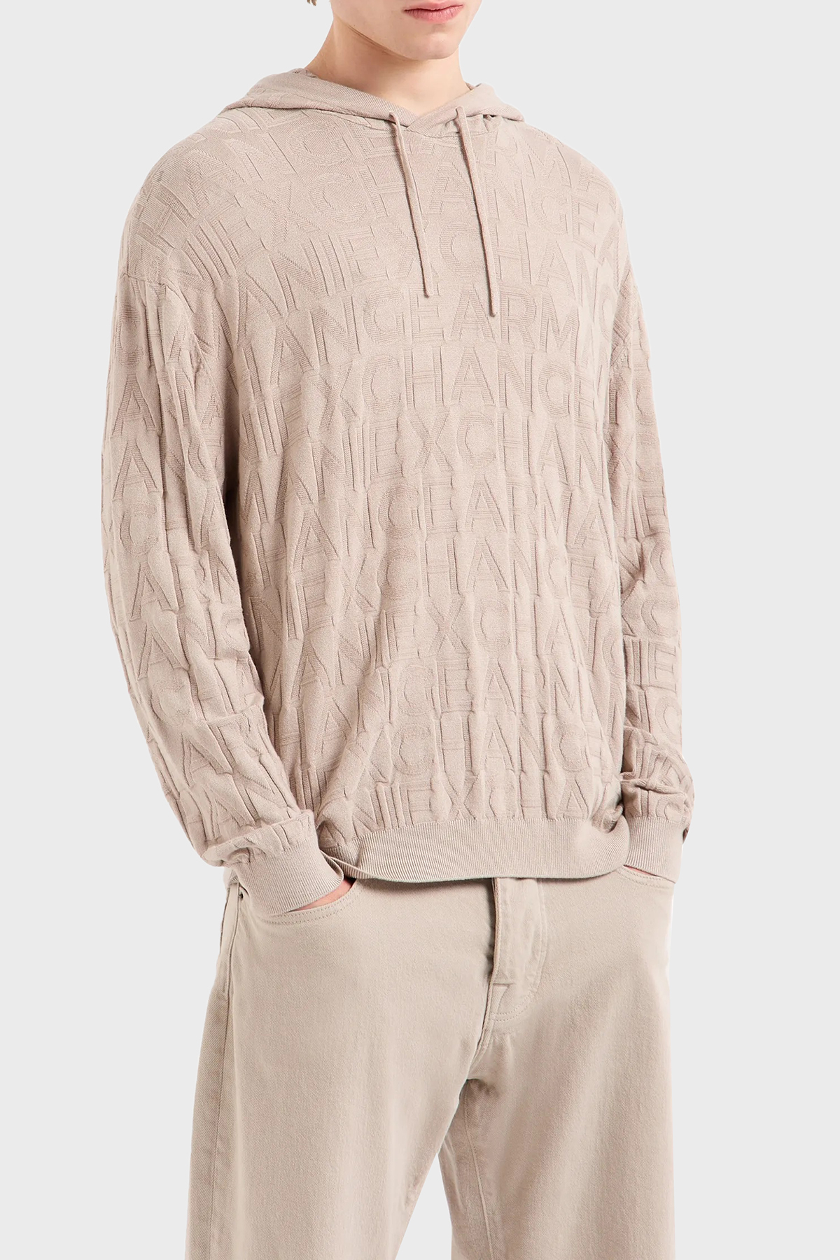 Armani Exchange Regular Fit Kapüşonlu Yaka Örme Erkek Kazak 6DZM1B ZM4DZ 17AB KREM