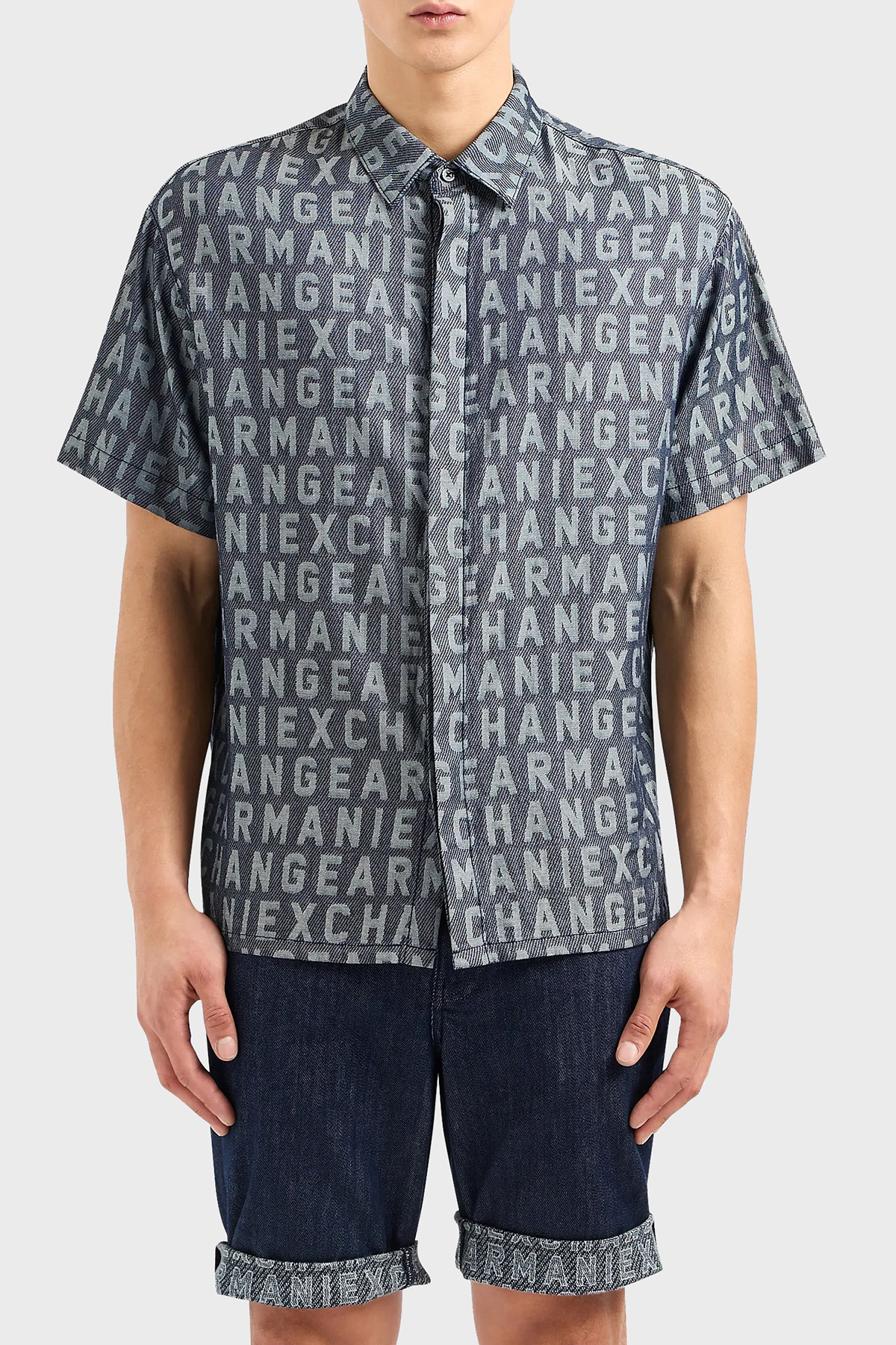Armani Exchange Regular Fit Kısa Kollu Erkek Gömlek 3DZCD4 Z1WAZ 05HC LACİVERT