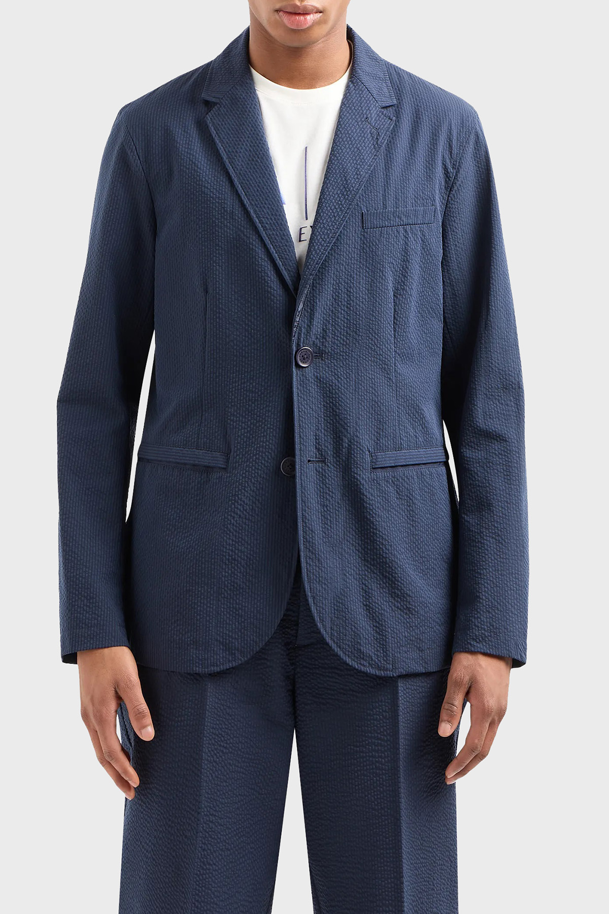 Armani Exchange Tamamı Astarlı Gofre Kumaştan Regular Fit Blazer Erkek Ceket 3DZG23 ZN1AZ 15BA LACİVERT