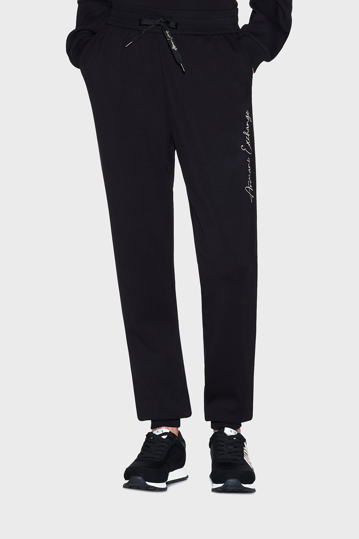 Armani Exchange Regular Fit Logo Baskılı Yüksek Bel Kadın Pantolon XW000837 AF13397 MC021 SİYAH