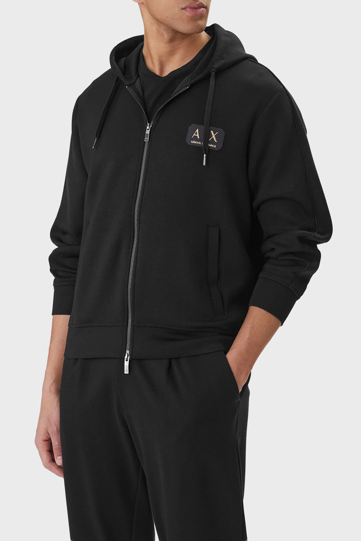Armani Exchange Regular Fit Logolu Kapüşon Yaka Fermuarlı Erkek Sweat XM001770 AF19936 UC001 SİYAH