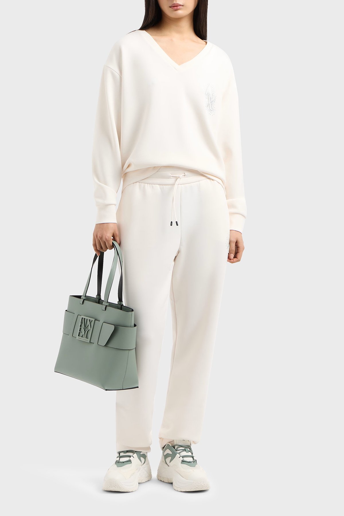 Armani Exchange Regular Fit Yüksek Bel Düz Paça Jogger Kadın Pantolon XW000096 AF10804 U1003 EKRU