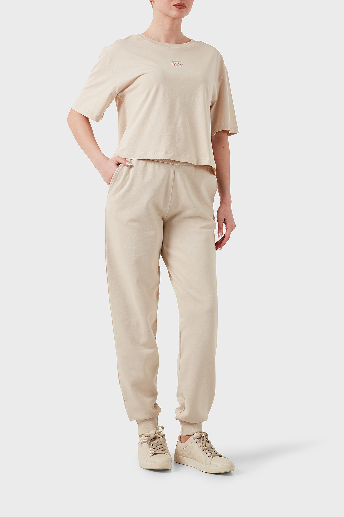 Armani Exchange Relaxed Fit Lastikli Bel Ribanalı Paça Kadın Pantolon XW000319 AF12217 U1095 BEJ