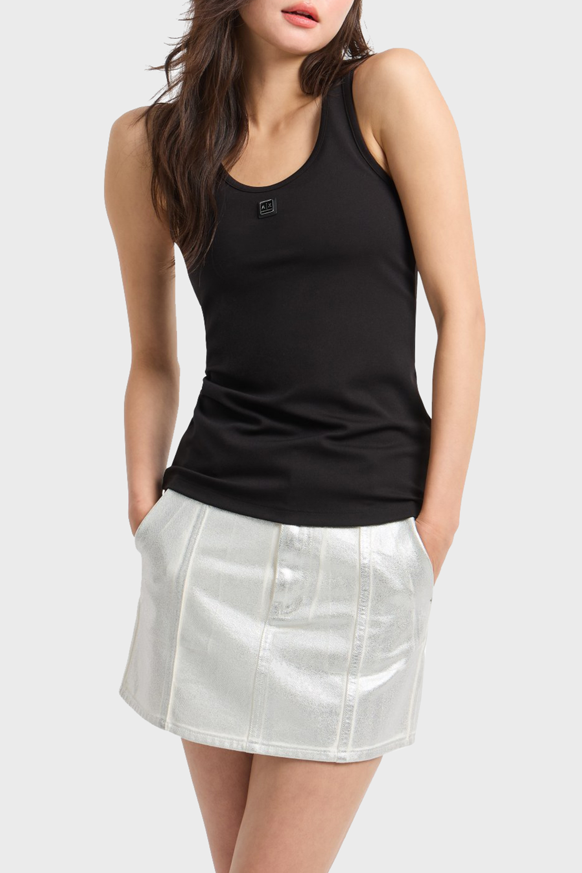 Armani Exchange Slim Fit Yuvarlak Yaka Logolu Kadın Top XW000090 AF10805 UC001 SİYAH