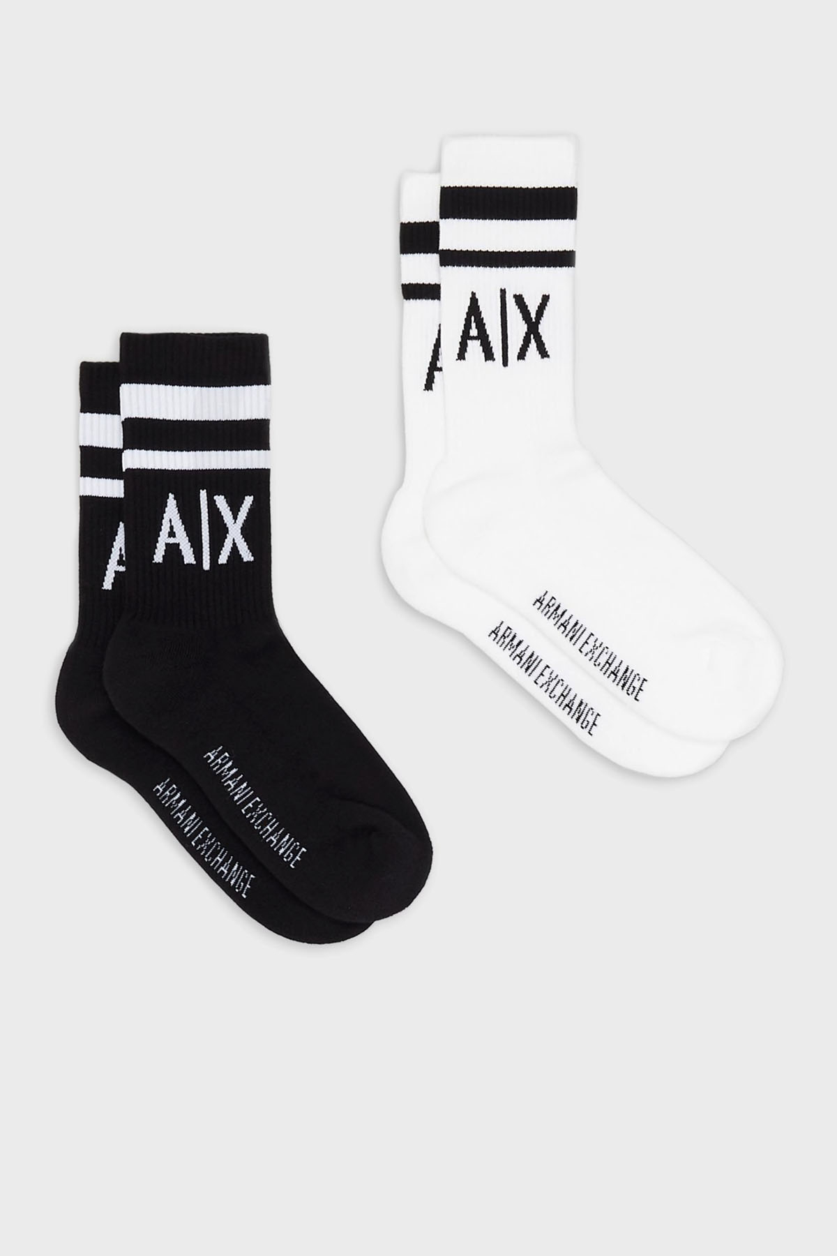 Armani Exchange Streç Pamuklu Logolu ve Şeritli 2 Pack Kadın Çorap 943030 CC650 00121 SİYAH-BEYAZ
