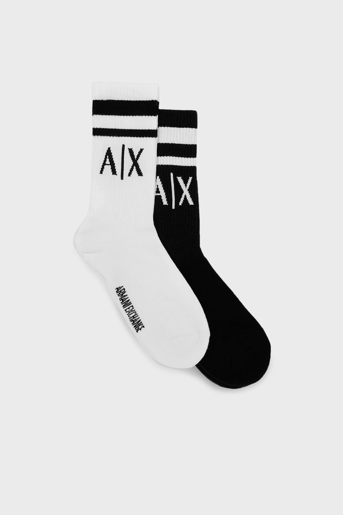 Armani Exchange Streç Pamuklu Logolu ve Şeritli 2 Pack Erkek Çorap 953030 CC650 00121 SİYAH-BEYAZ