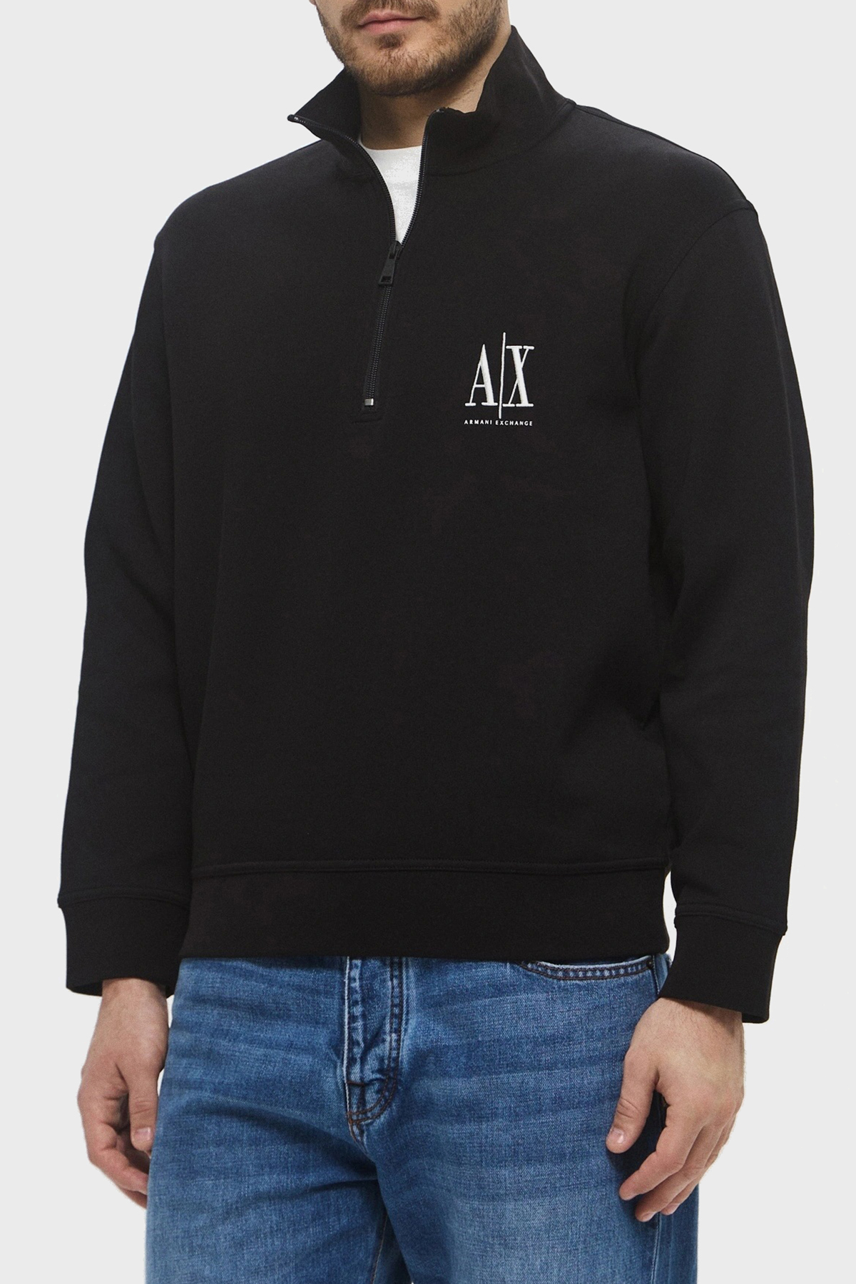 Armani Exchange Streç Pamuklu Regular Fit Dik Yaka Erkek Sweat XM000370 AF10818 UC001 SİYAH