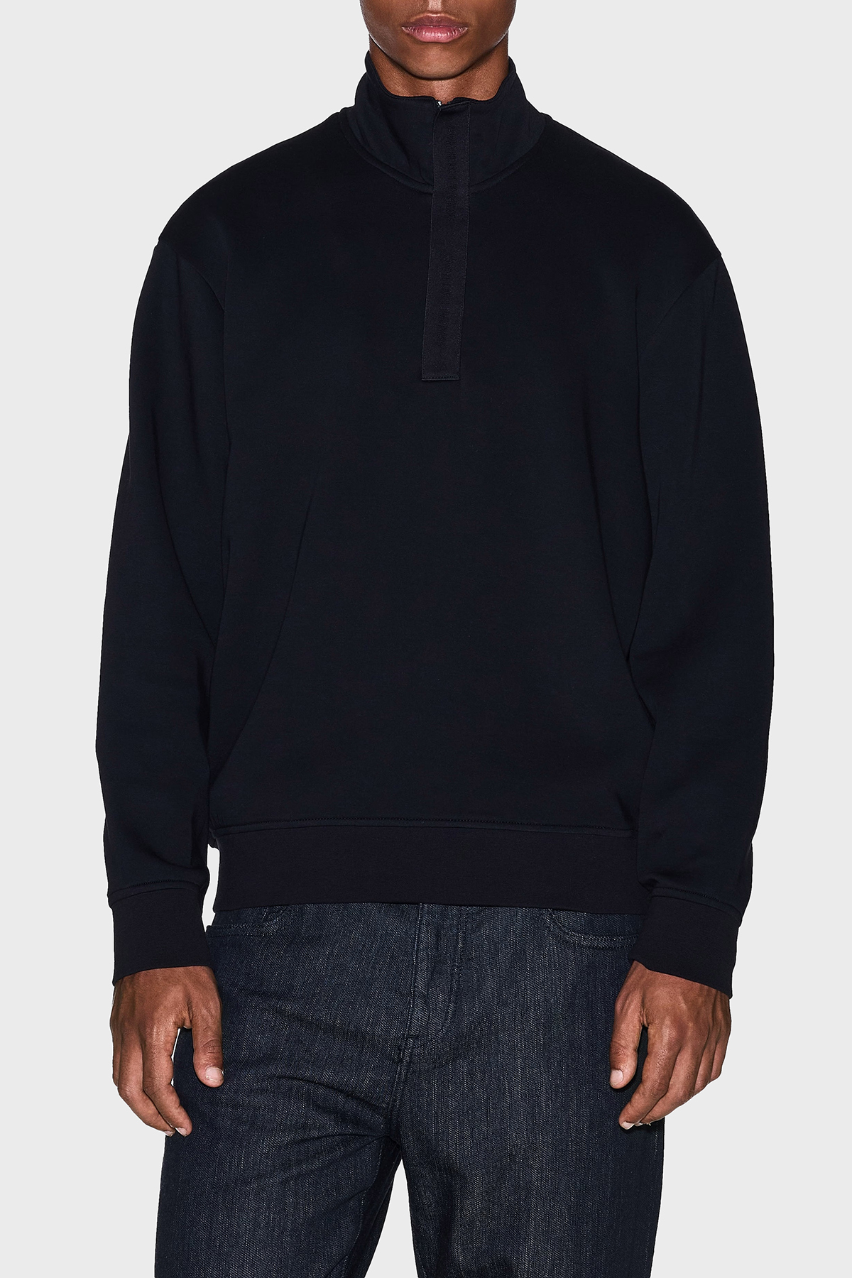 Armani Exchange Streç Pamuklu Regular Fit Yarım Fermuarlı Dik Yaka Erkek Sweat XM001295 AF10818 UC001 SİYAH