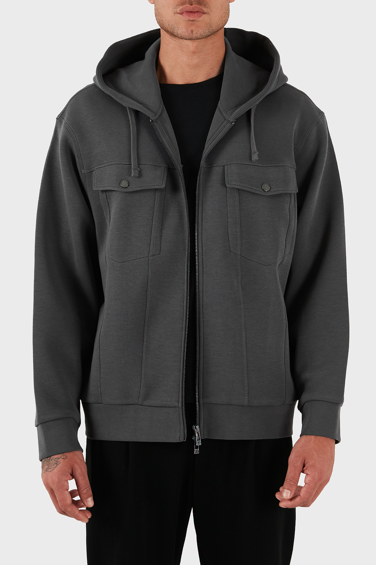 Armani Exchange Streç Pamuklu Relaxed Fit Kapüşonlu Erkek Sweat XM000967 AF16222 U8107 GRİ