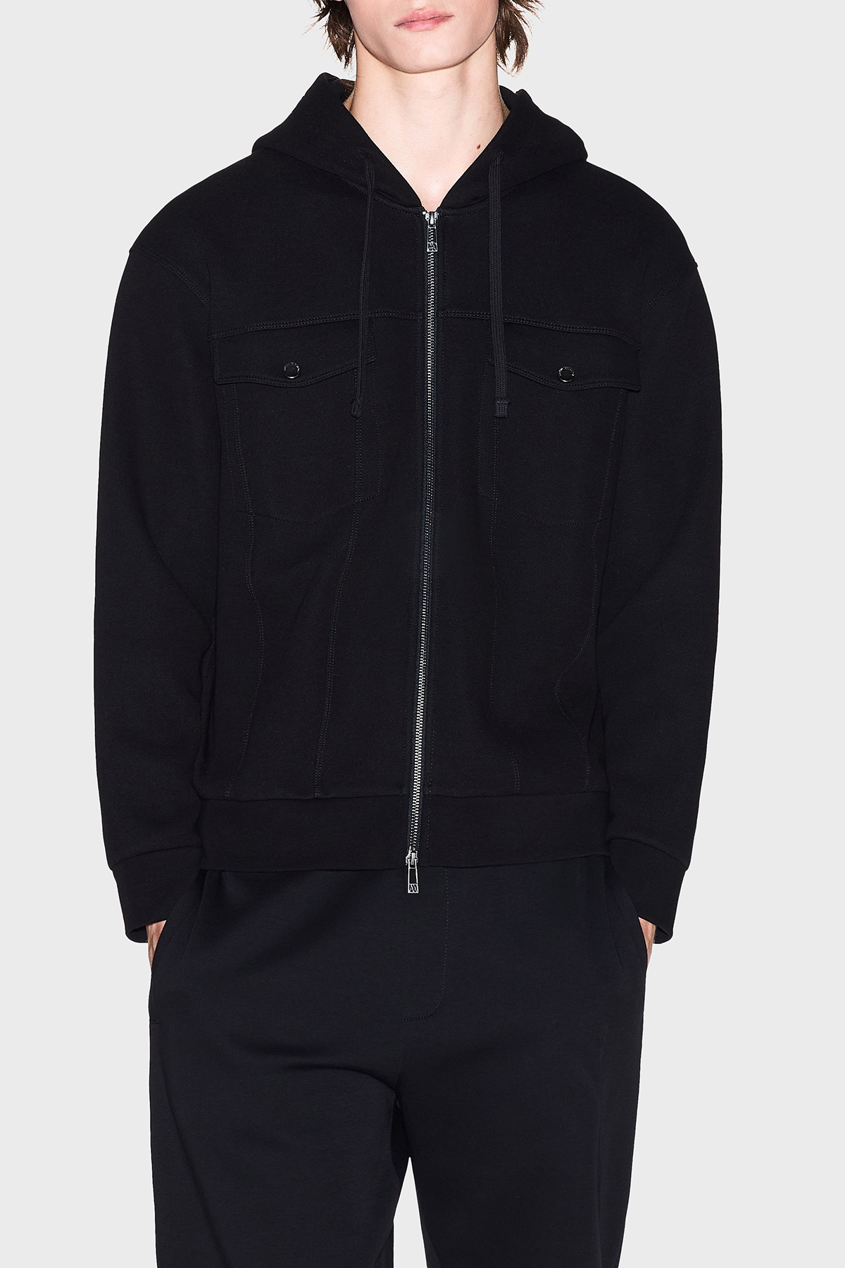 Armani Exchange Streç Pamuklu Relaxed Fit Kapüşonlu Erkek Sweat XM000967 AF16222 UC001 SİYAH