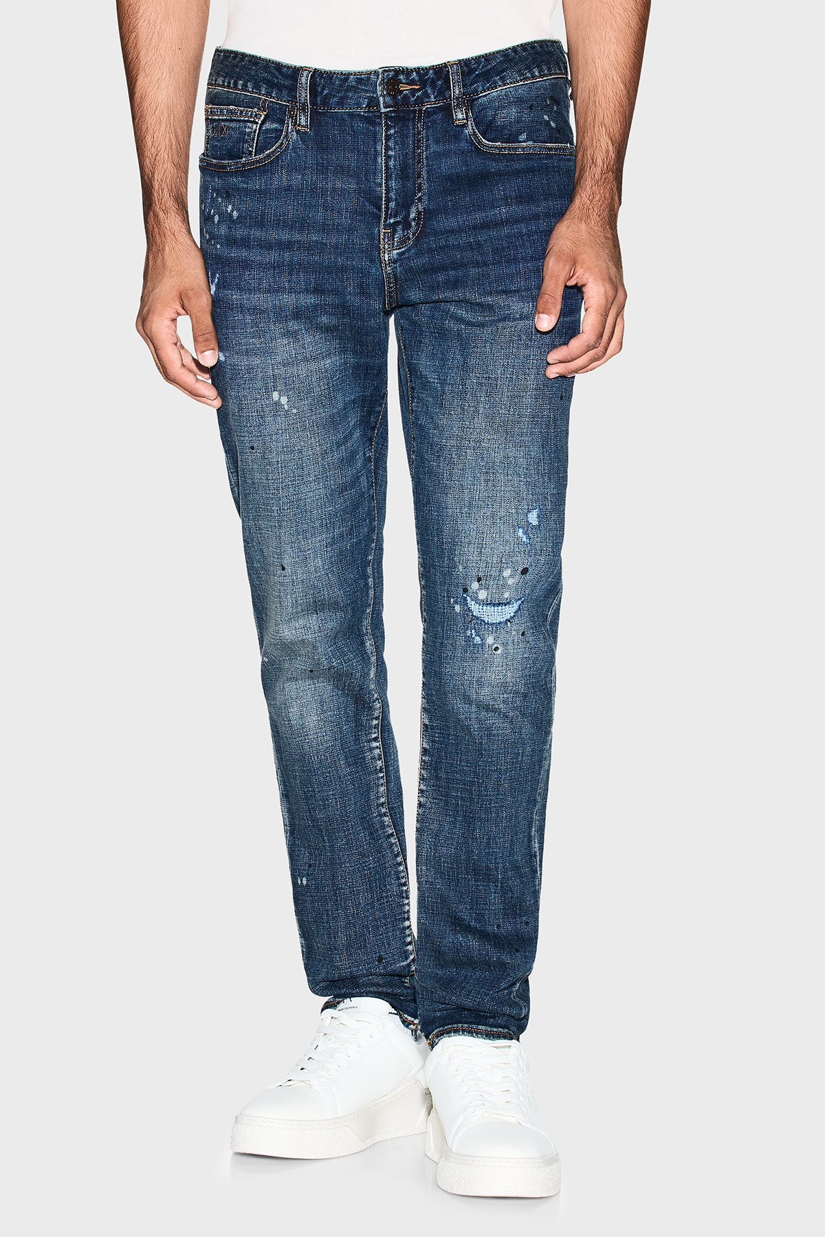 Armani Exchange Streç Pamuklu Slim Fit Düşük Bel Dar Paça Jeans Erkek Kot Pantolon XM000070 AF17012 MB001 LACİVERT