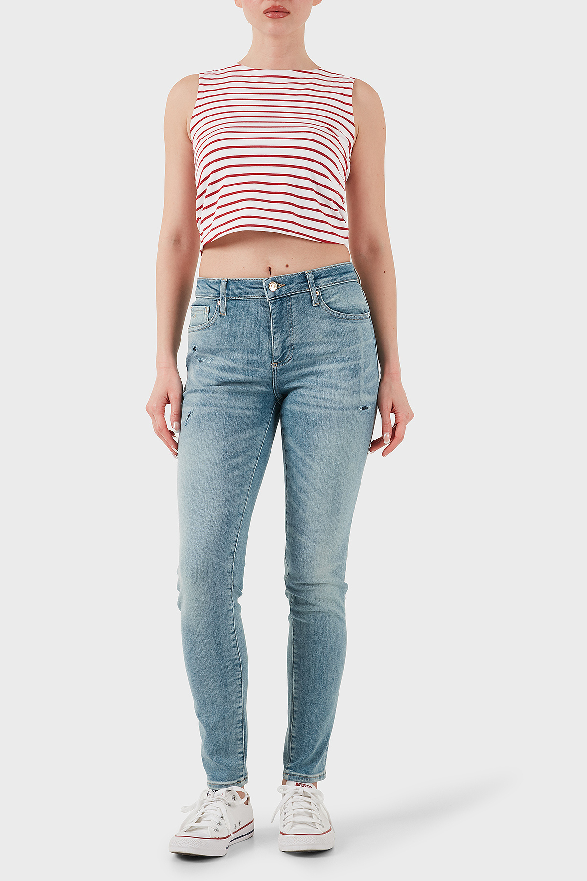 Armani Exchange Streç Pamuklu Slim Fit Normal Bel Dar Paça Jeans Kadın Kot Pantolon XW000123 AF12864 MB003 MAVİ
