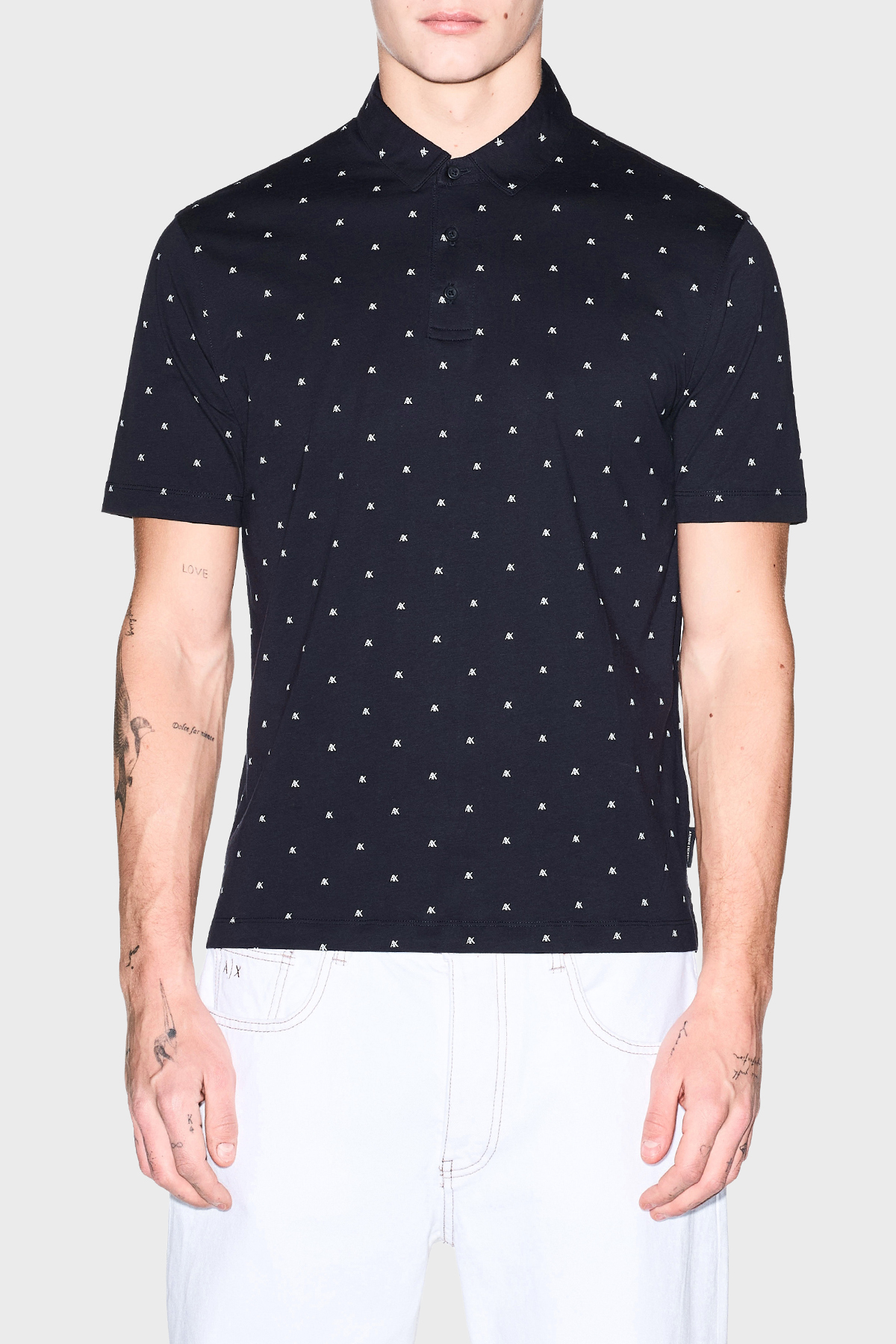Armani Exchange Tamamı Logolu Pamuklu Regular Fit Düğmeli Erkek Polo XM000735 AF10356 FB434 LACİVERT