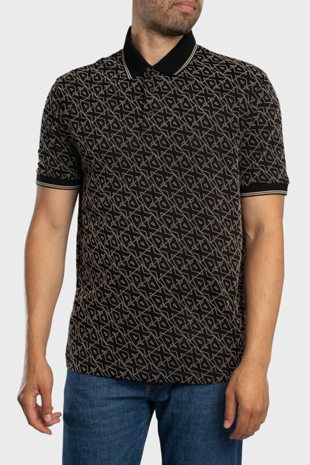 Armani Exchange Tamamı Logolu Pamuklu Regular Fit Düğmeli Erkek Polo Yaka T Shirt XM001883 AF10356 FC196 SİYAH