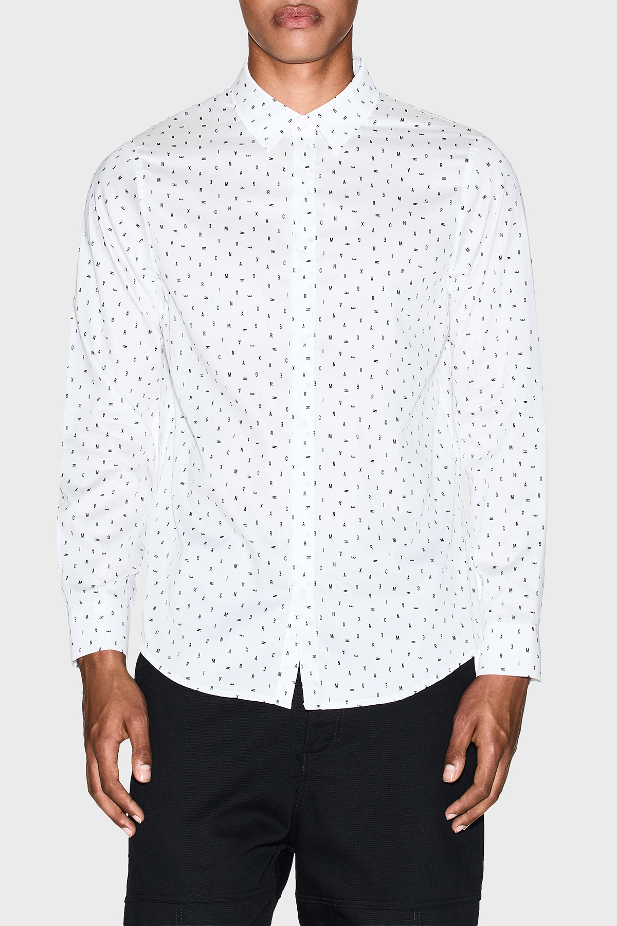 Armani Exchange Tamamı Logolu Pamuklu Regular Fit Uzun Kollu Erkek Gömlek XM001942 AF19194 F0027 BEYAZ