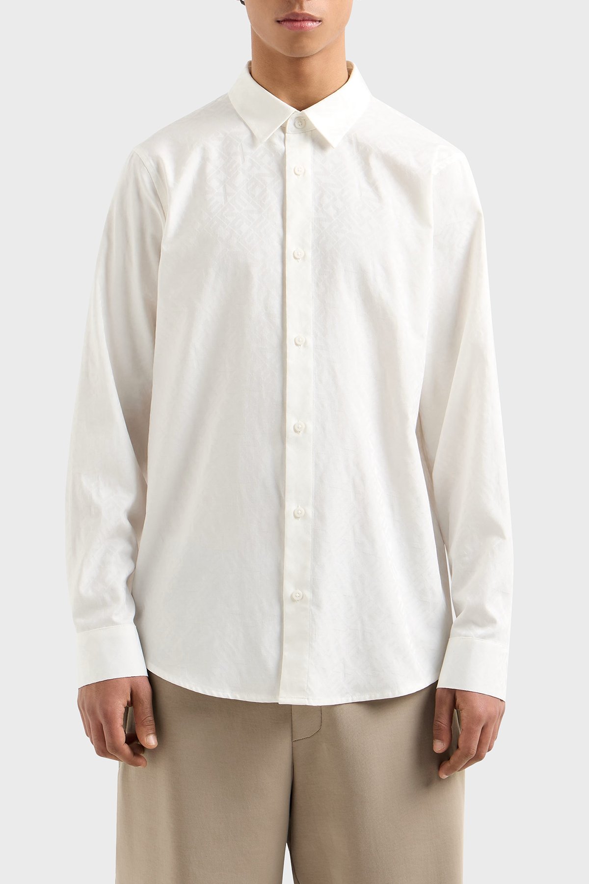 Armani Exchange Tümü Logolu % 100 Pamuk Regular Fit Erkek Gömlek XM000431 AF13131 F0045 EKRU