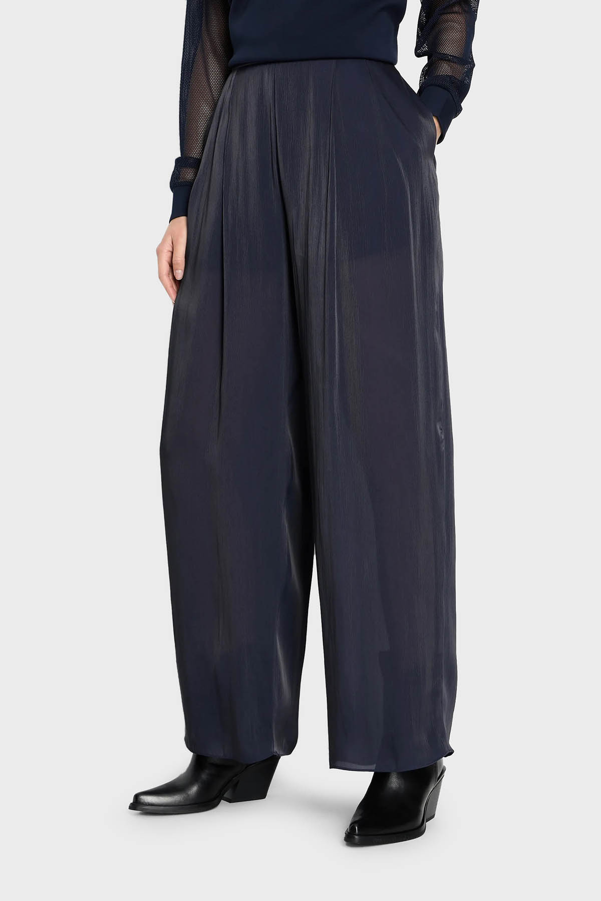 Armani Exchange Yüksek Bel Loose Fit Saten Kadın Pantolon 3DYP19 YNUUZ 1593 LACİVERT