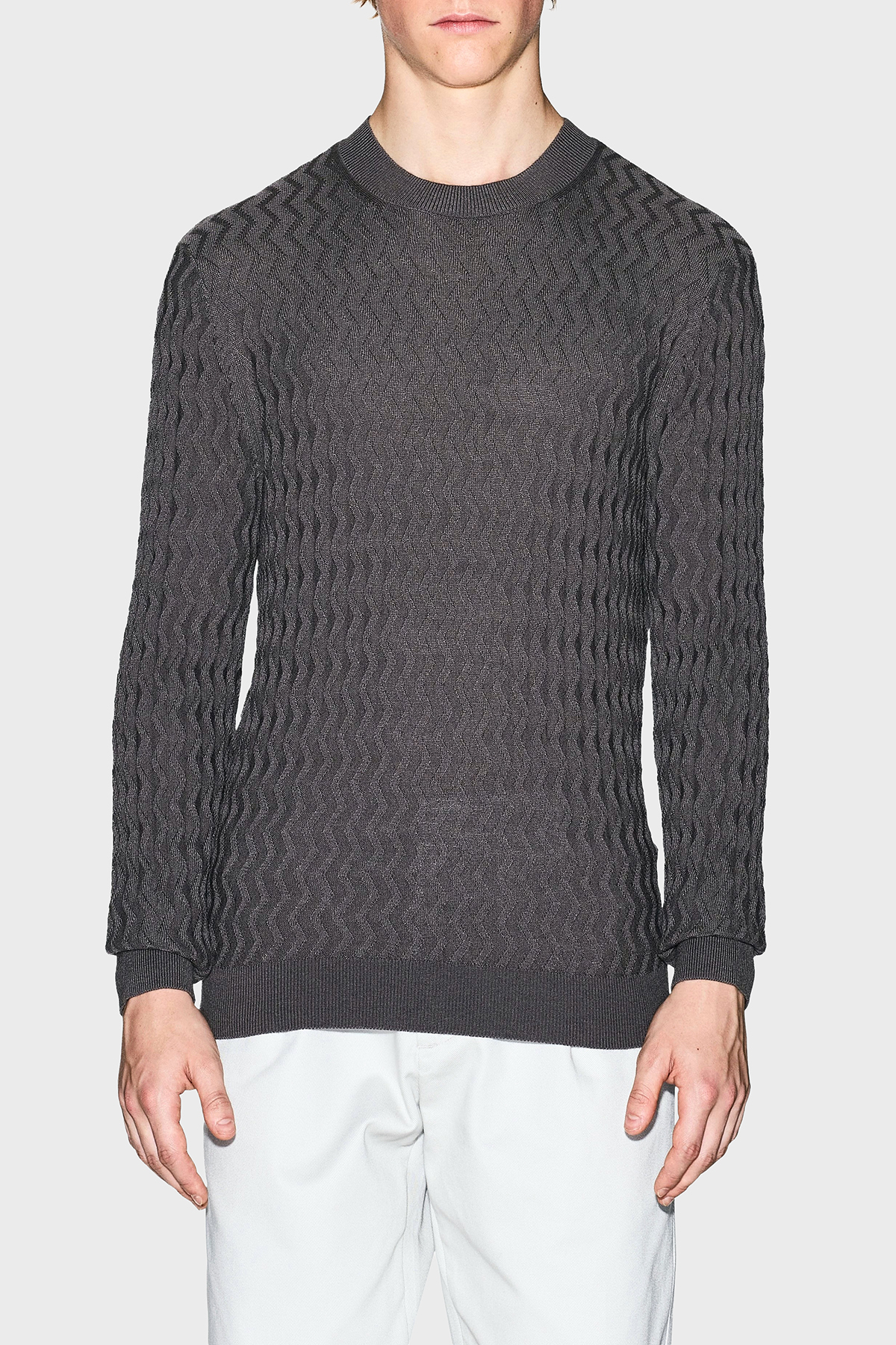 Armani Exchange Yün Karışımlı Regular Fit Bisiklet Yaka Dalgalı Dokuma Erkek Kazak XM001560 AF11982 F8034 GRİ