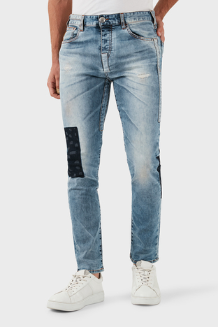 Armani Jeans Logolu Streç Pamuklu Jeans Erkek Kot Pantolon A6J27 1GC15 MAVİ - Armani Jeans