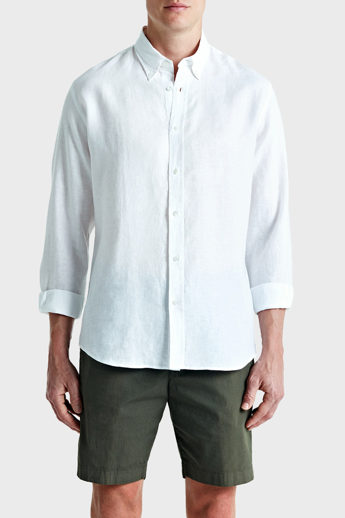 Bluemint % 100 Keten Comfort Fit Düğmeli Yaka Erkek Gömlek BM25002003MS 112 BEYAZ