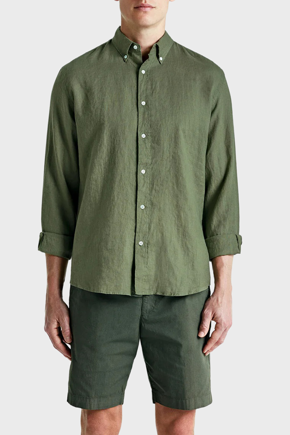 Bluemint % 100 Keten Comfort Fit Klasik Yaka Uzun Kollu Erkek Gömlek MARTIN1 015 HAKİ