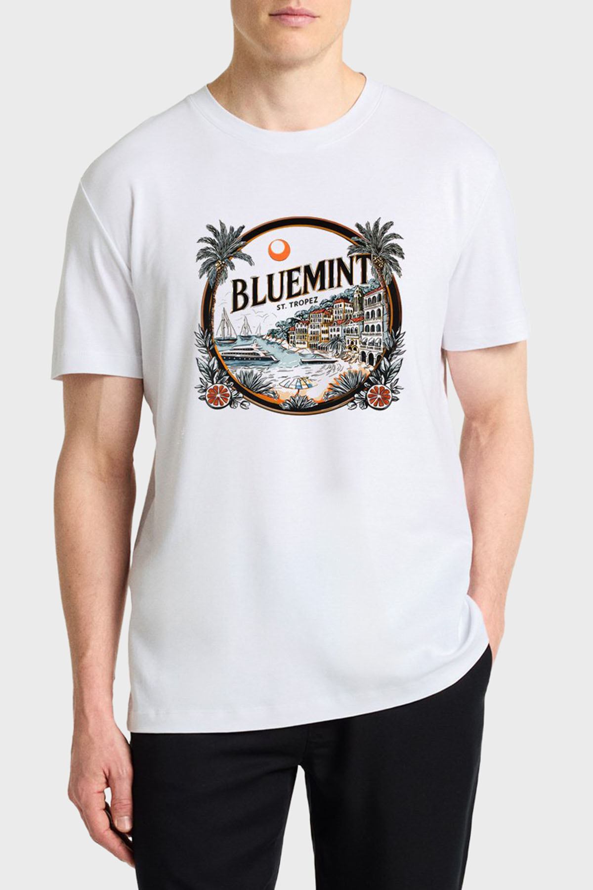 Bluemint Baskılı % 100 Pamuk Relaxed Fit Bisiklet Yaka Erkek T Shirt BM25001568MS 1203 BEYAZ