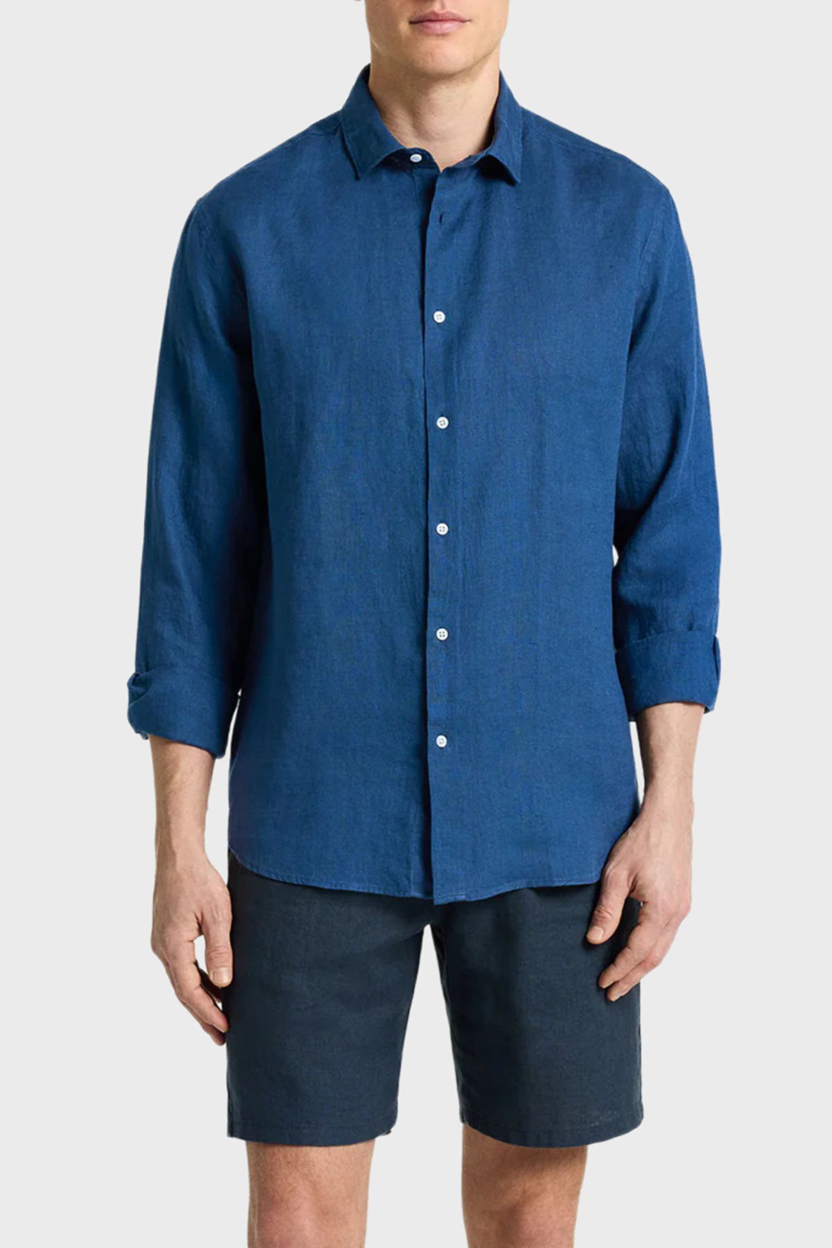Bluemint Comfort Fit Klasik Yaka Uzun Kollu Keten Erkek Gömlek LUCA 1173 KOYU MAVİ