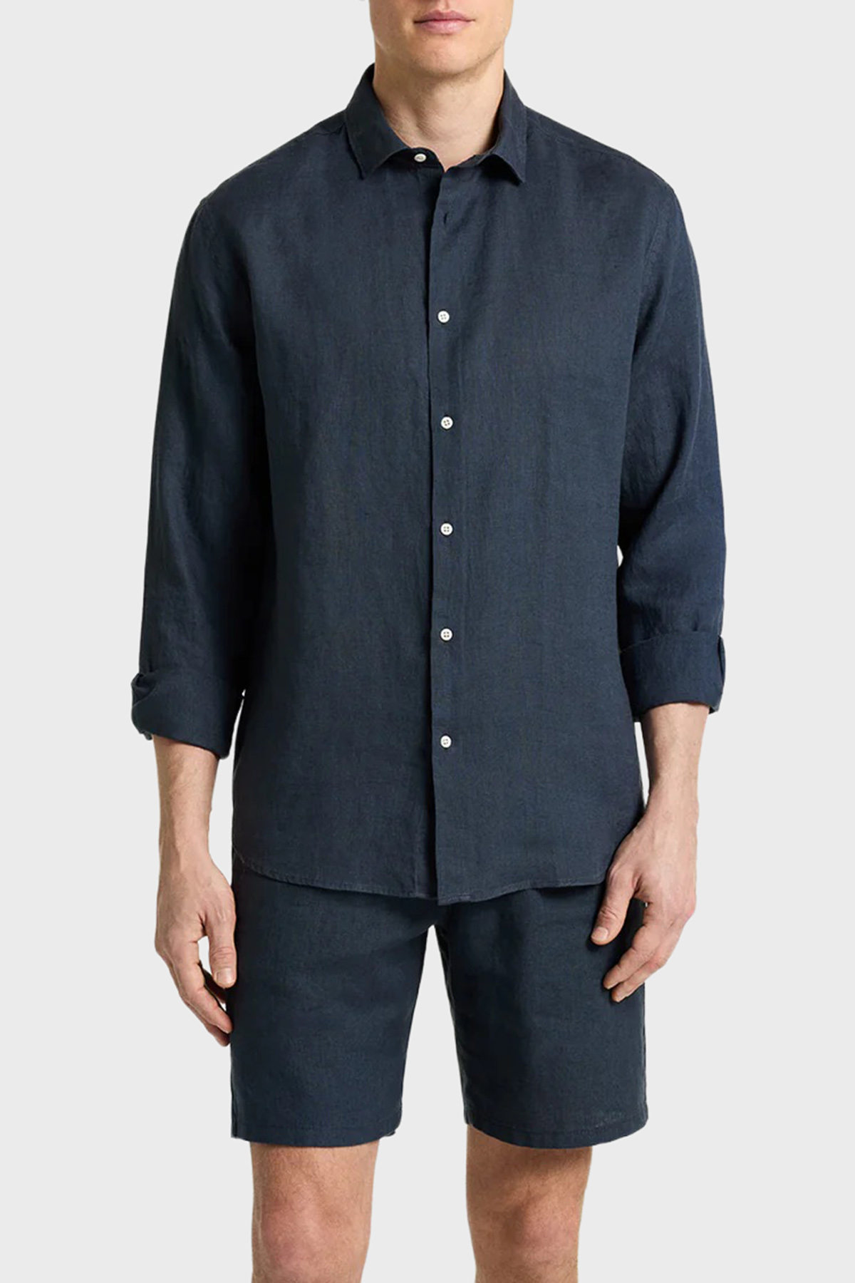 Bluemint Comfort Fit Klasik Yaka Uzun Kollu Keten Erkek Gömlek LUCA 429 LACİVERT