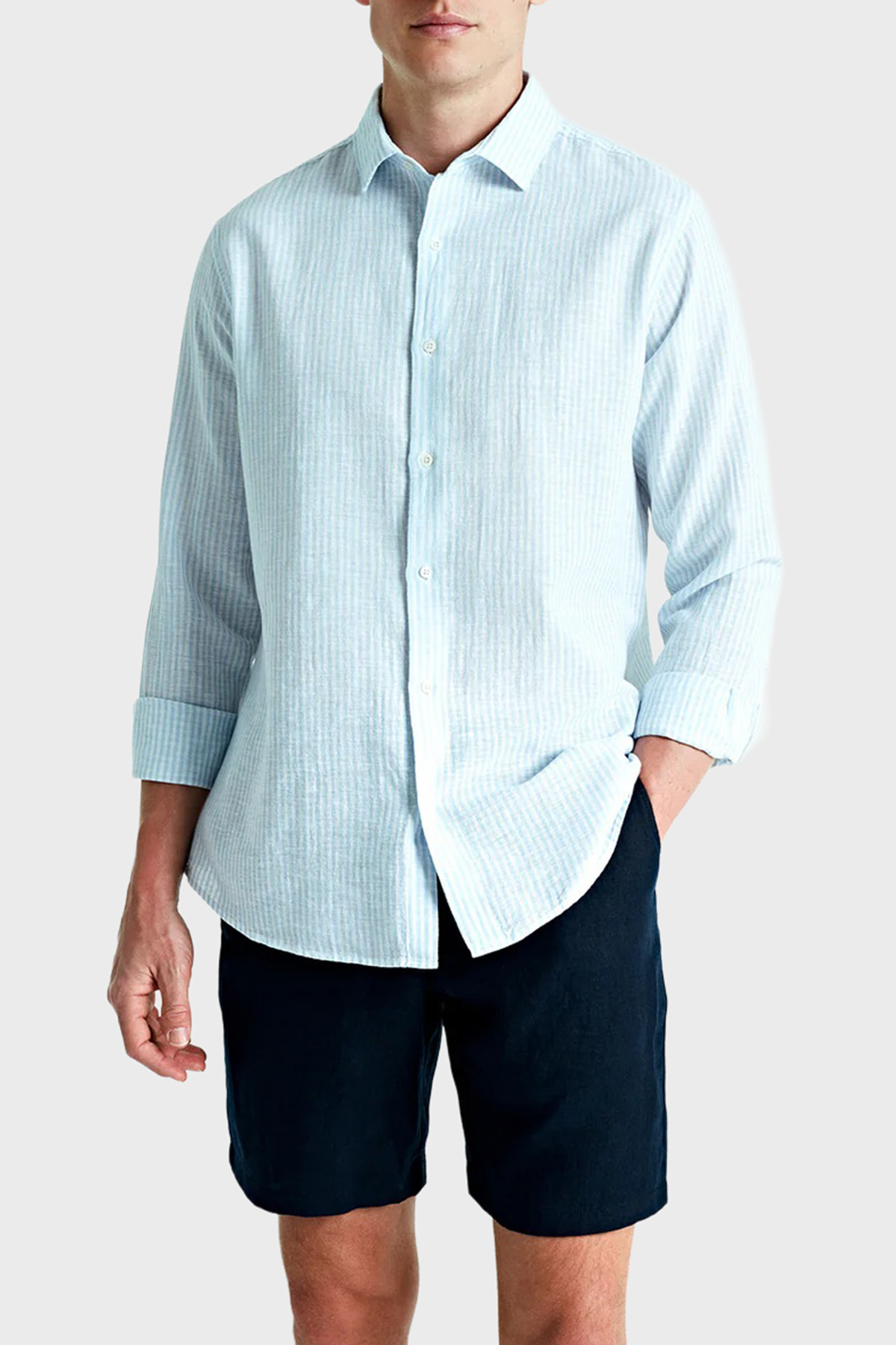 Bluemint Comfort Fit Lastikli Bel Keten Erkek Şort EDMUND 155 LACİVERT