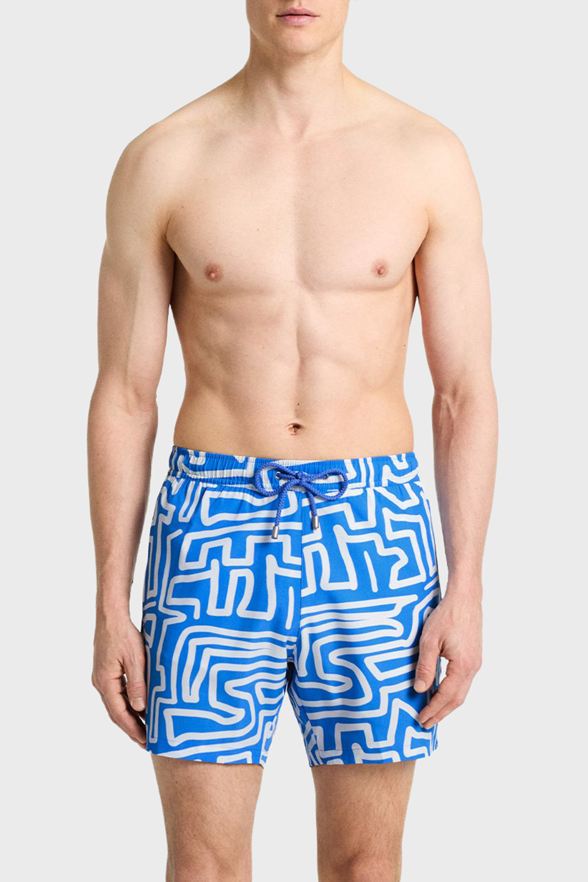 Bluemint Desenli Belden Bağlamalı Hızlı Kuruyan Erkek Mayo Short BM25003131MS 733 MAVİ-BEYAZ