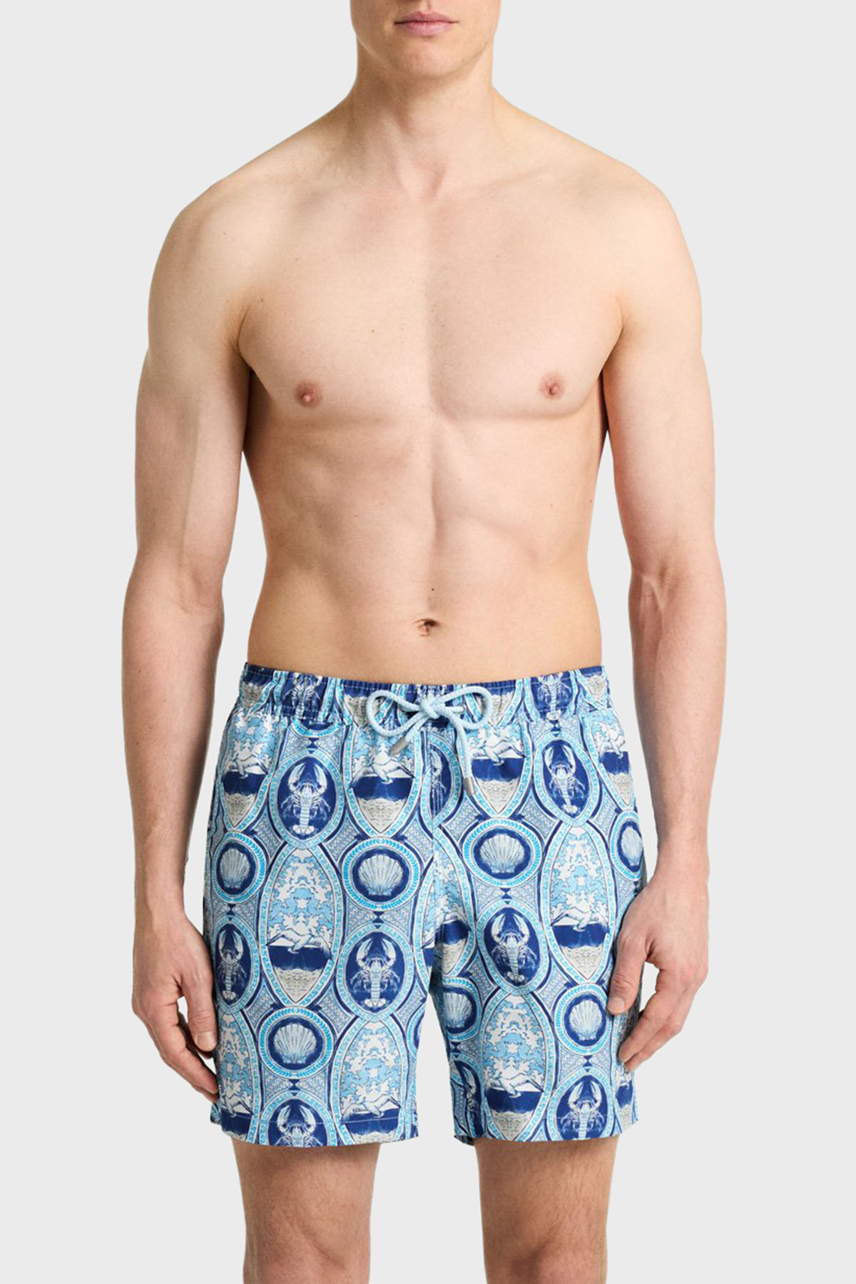 Bluemint Desenli File Astarlı Regular Fit Hızlı Kuruyan Cepli Erkek Mayo Short BM25003011MS 1163 BEYAZ-MAVİ