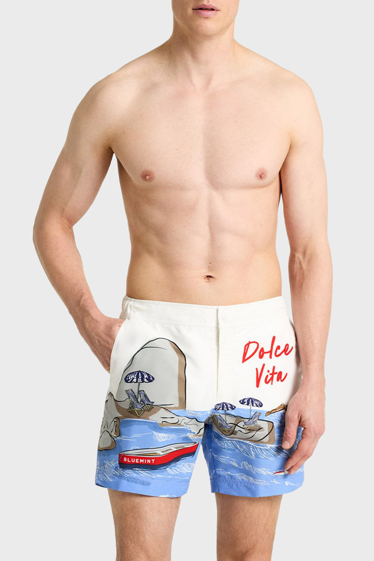 Bluemint Desenli Tailored Fit Hızlı Kuruyan Erkek Mayo Short BM25003042MS 389 BEYAZ-MAVİ