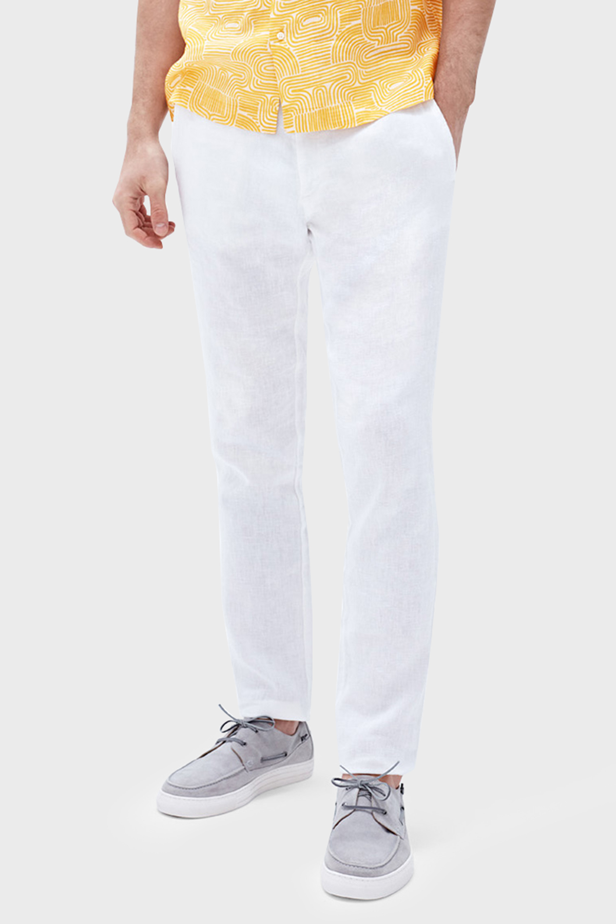 Bluemint Edan % 100 Keten Tapered Fit Erkek Pantolon BM24009124MS 112 BEYAZ