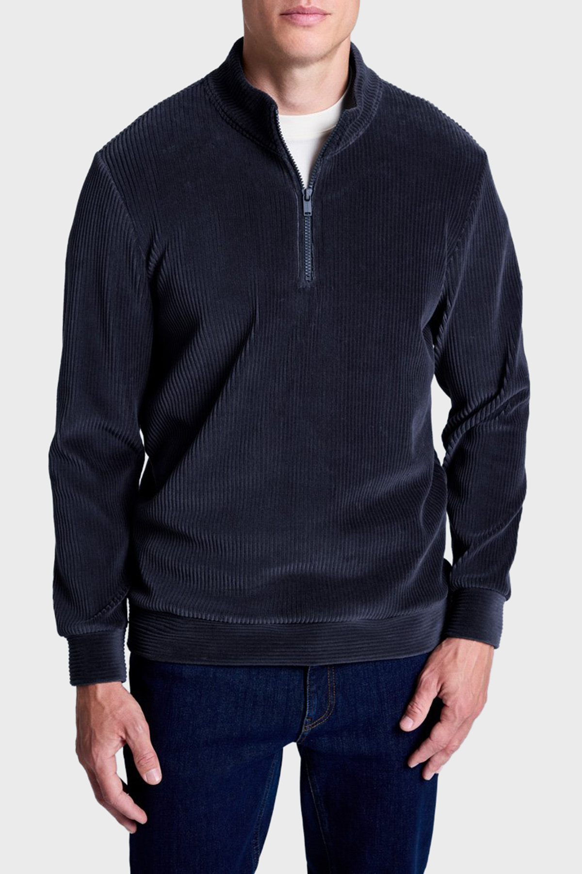 Bluemint Fitilli Pamuklu Comfort Fit Yarım Fermuarlı Dik Yaka Erkek Sweat BM25019345MW 155 LACİVERT