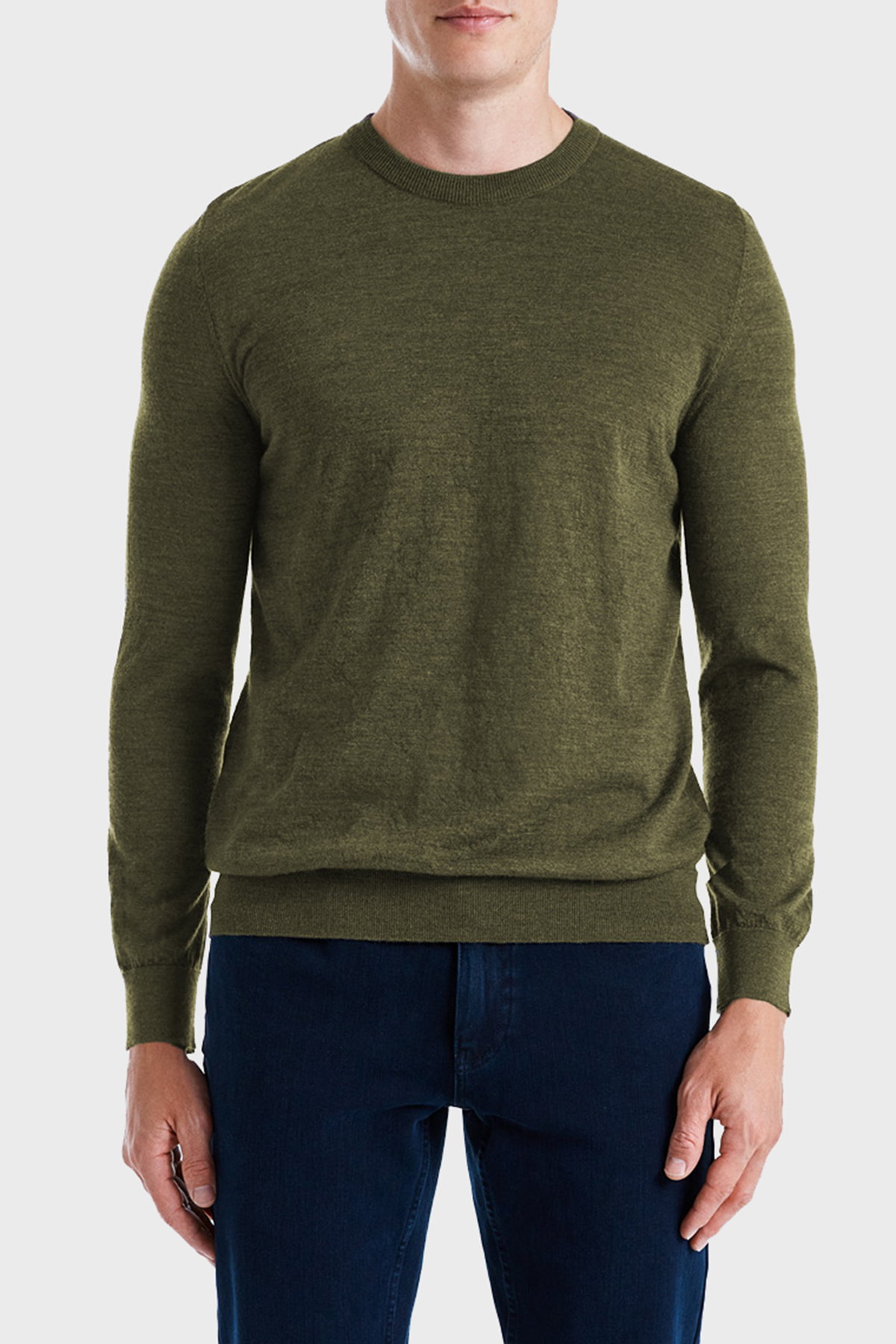 Bluemint Frank % 100 Yün Regular Fit Bisiklet Yaka Erkek Kazak BM2420101MW 979 Olive Melanj