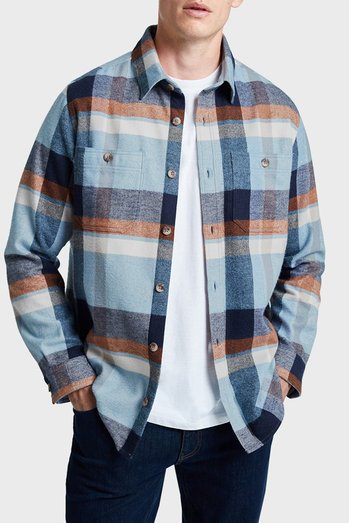 Bluemint James % 100 Pamuk Regular Fit Çift Cepli Erkek Gömlek BM24062344MW1 111 MAVİ-LACİVERT
