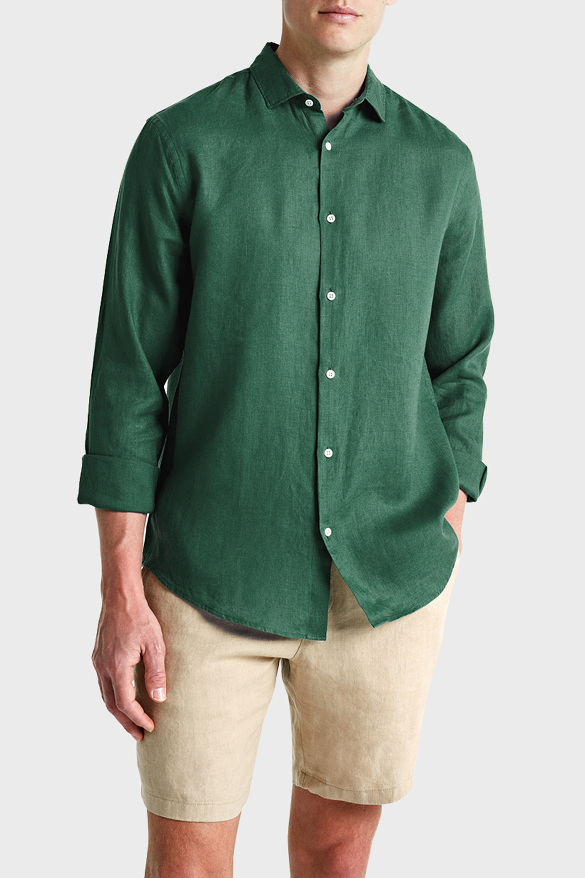 Bluemint Luca % 100 Keten Comfort Fit Erkek Gömlek BM24002092MS 1004 YEŞİL
