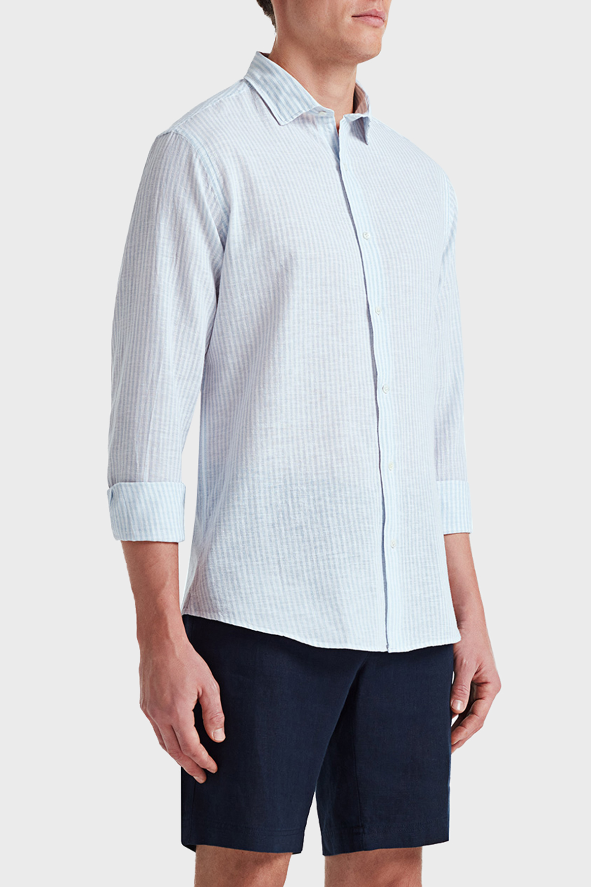 Bluemint Luca Pamuk ve Keten Karışımlı Fitted Erkek Gömlek BM24002292MS 197 MAVİ