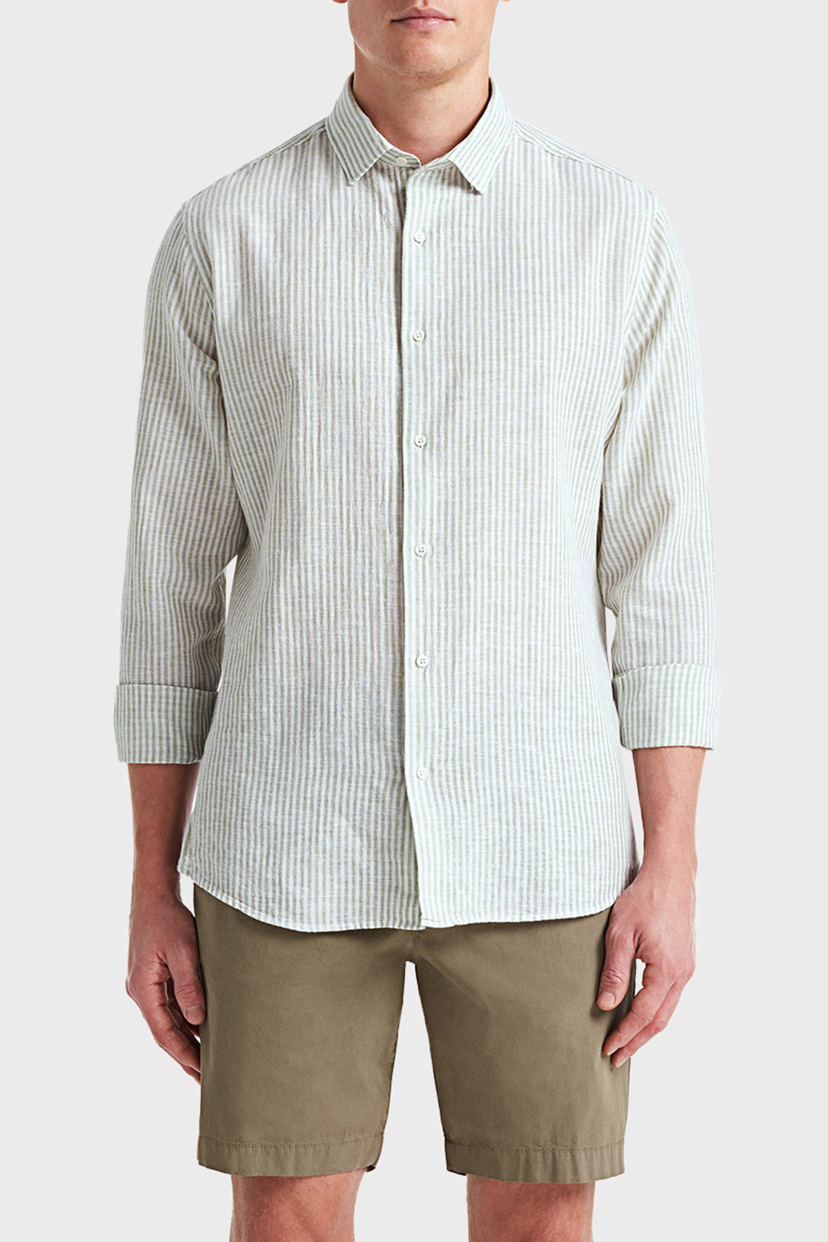 Bluemint Luca Pamuk ve Keten Karışımlı Fitted Erkek Gömlek BM24002292MS 940 YEŞİL