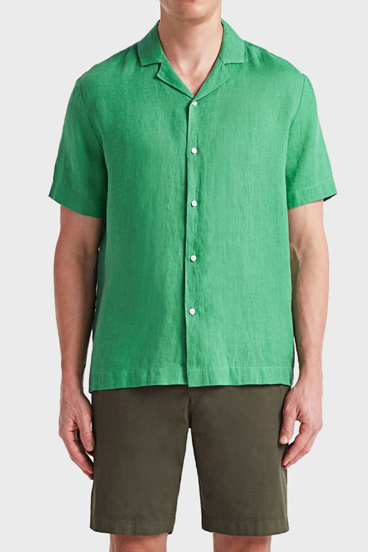 Bluemint Mars % 100 Keten Apaş Yaka Kısa Kollu Comfort Fit Erkek Gömlek BM23002107MS 938 YEŞİL