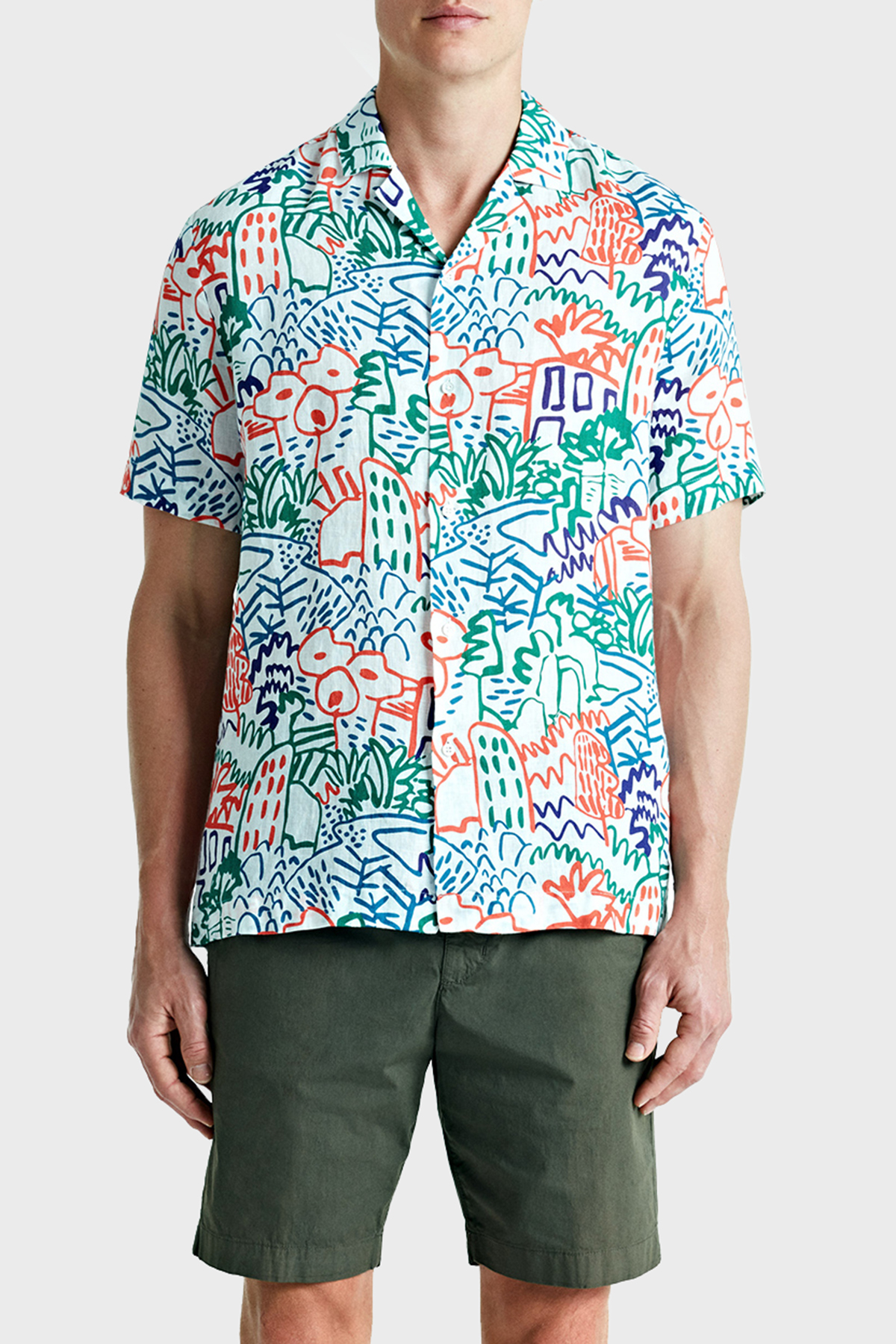 Bluemint Mars % 100 Keten Desenli Comfort Fit Kısa Kollu Erkek Gömlek BM24002135MS 1010 BEYAZ