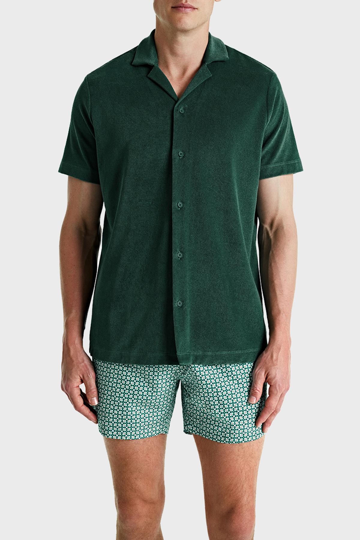 Bluemint Mars Havlu Pamuklu Comfort Fit Kısa Kollu Erkek Gömlek BM24002254MS 1004 YEŞİL