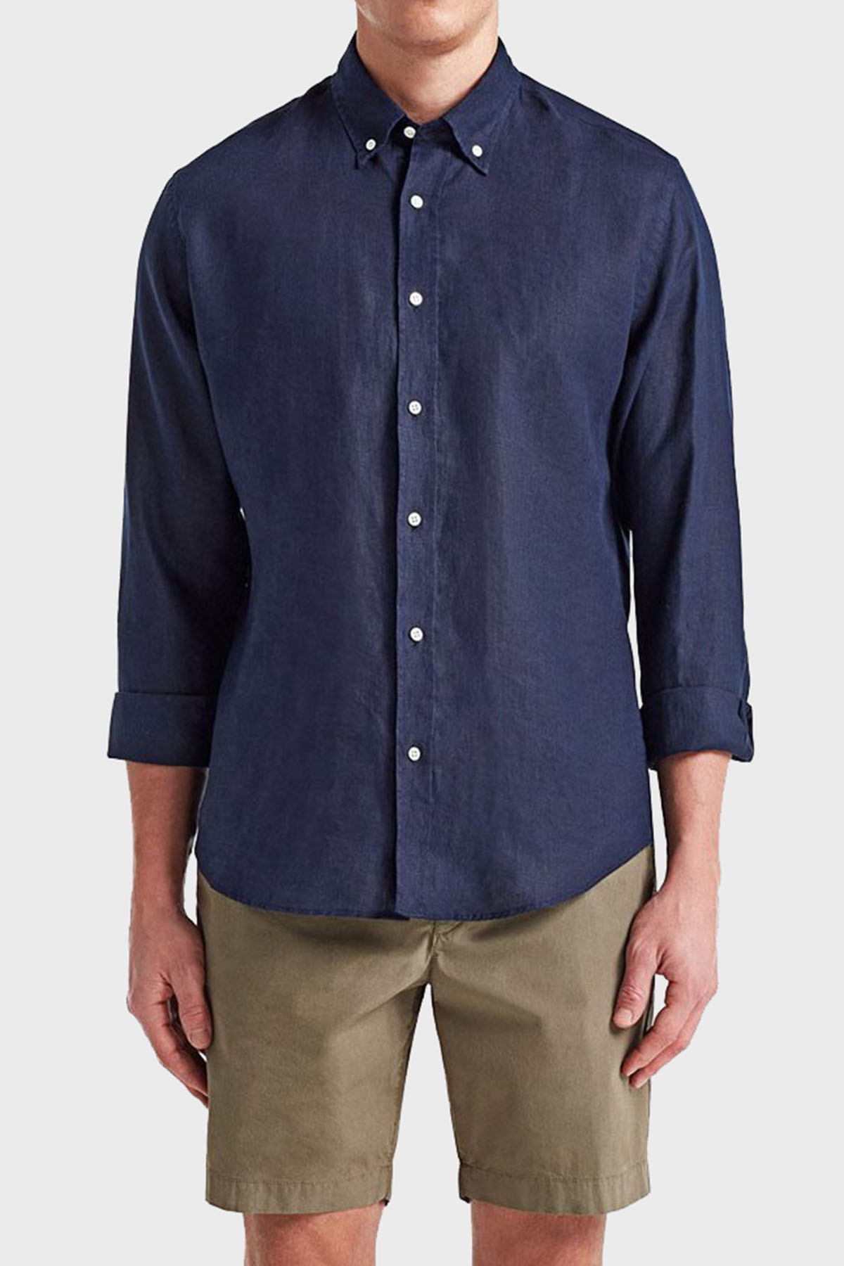 Bluemint Martin % 100 Keten Düğmeli Yaka Uzun Kollu Comfort Fit Erkek Gömlek BM23002003MS 313 LACİVERT