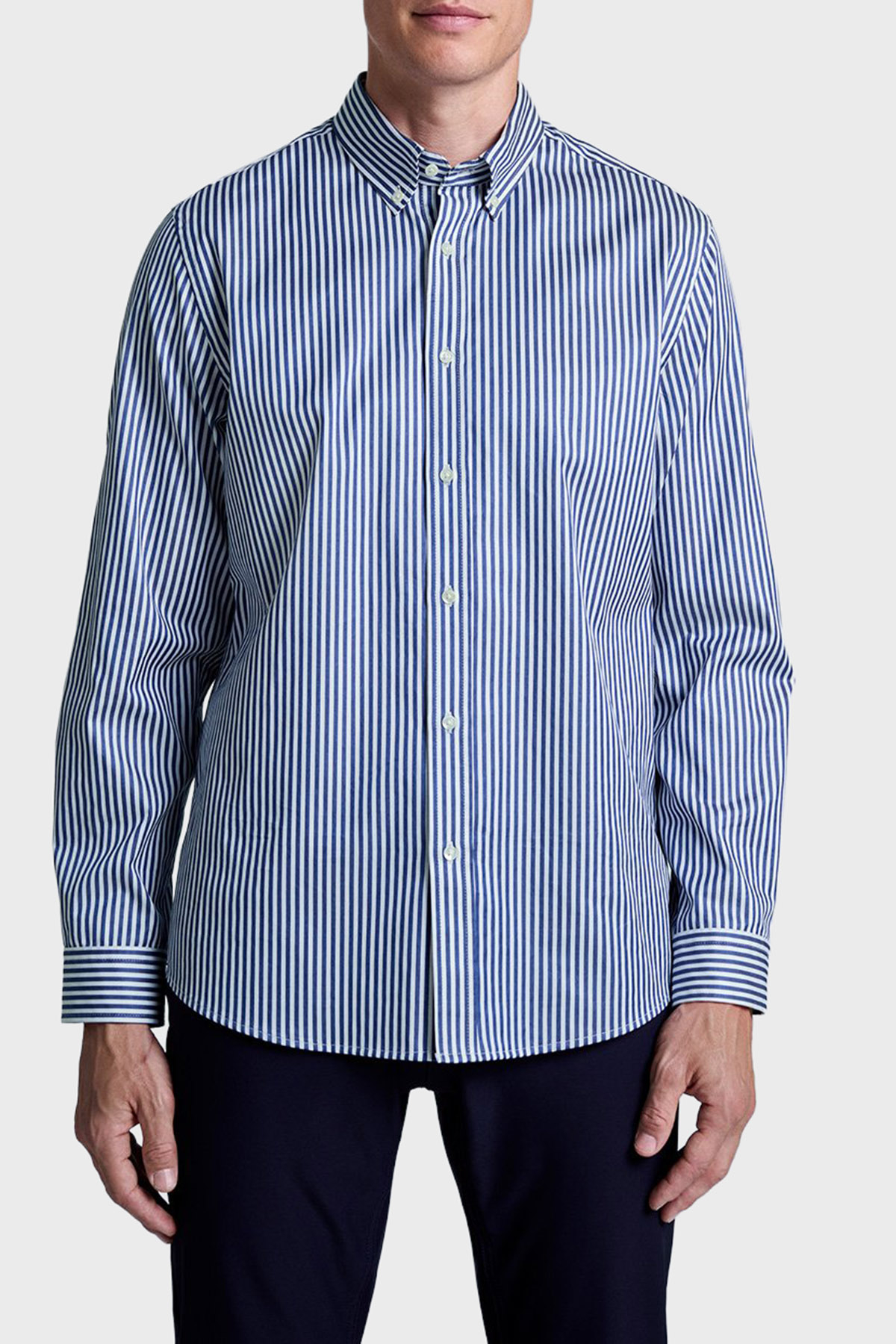 Bluemint Miles Çizgili % 100 Pamuk Regular Fit Düğmeli Yaka Erkek Gömlek BM25002704MW 274 LACİVERT